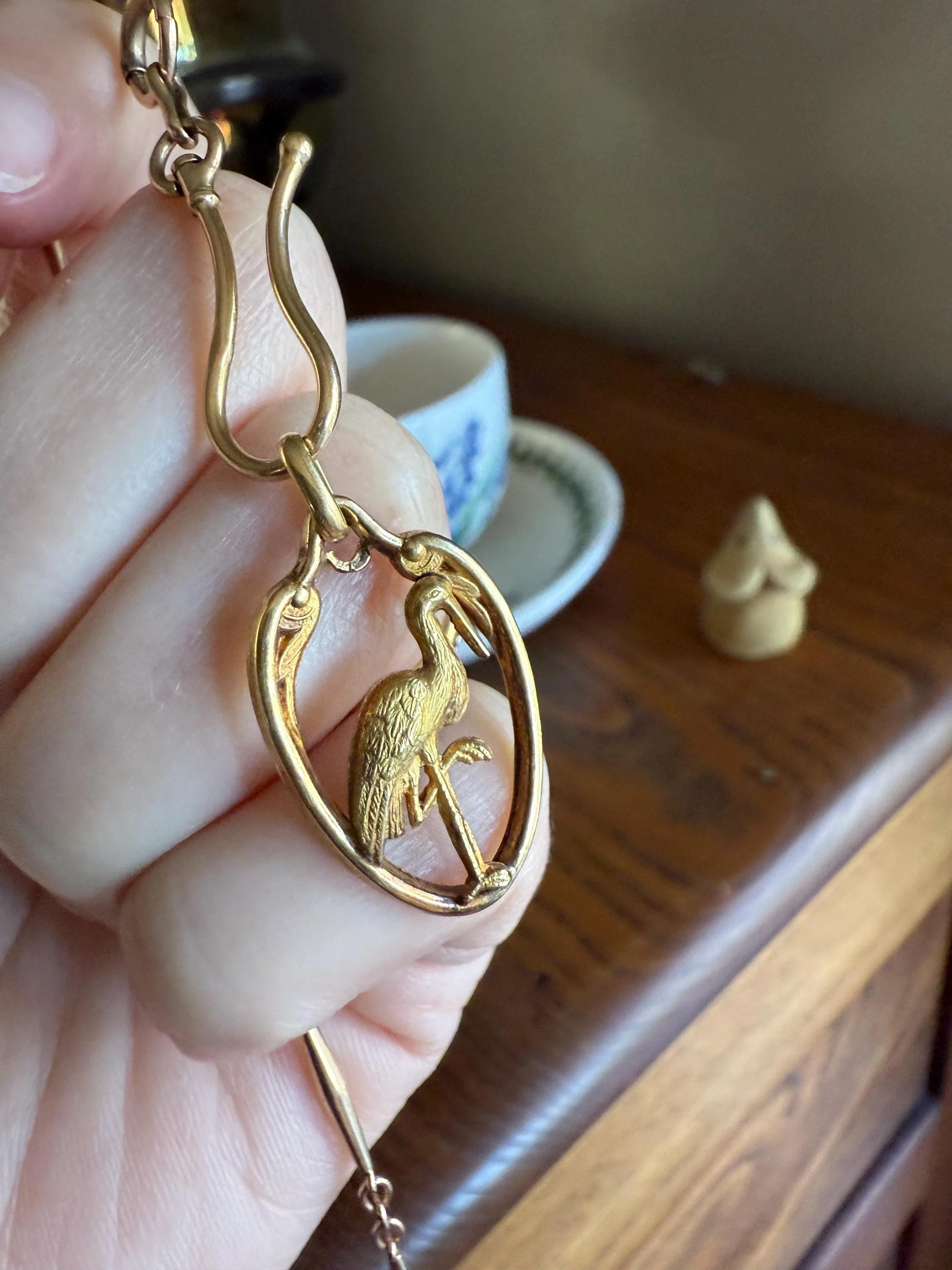Stork of Alsace Souvenir French Antique 18k Gold Solid Charm Pendant Victorian Belle Epoque Art Nouveau Country - Image 4