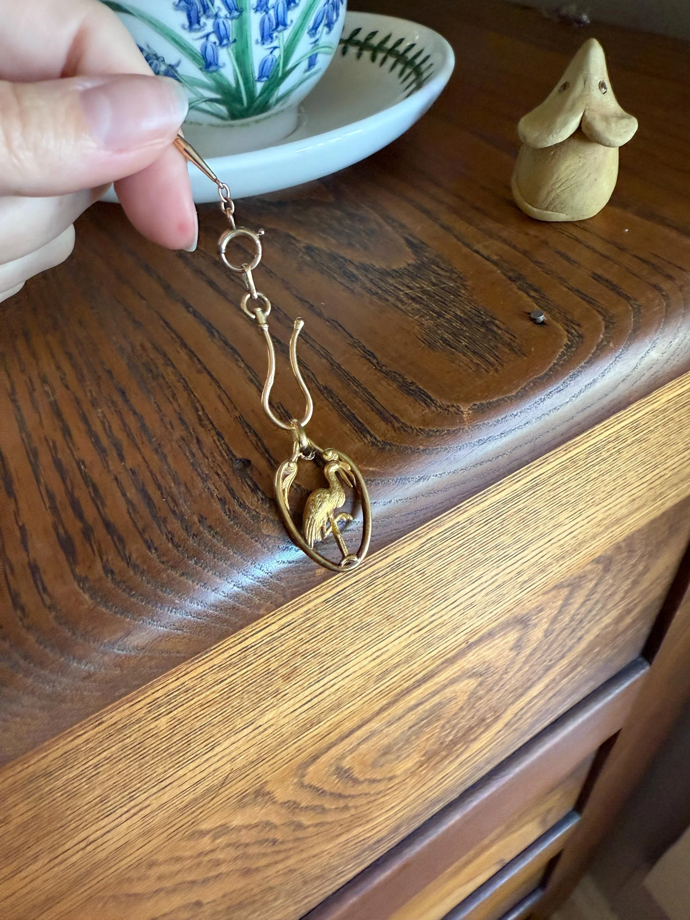 Stork of Alsace Souvenir French Antique 18k Gold Solid Charm Pendant Victorian Belle Epoque Art Nouveau Country - Image 5