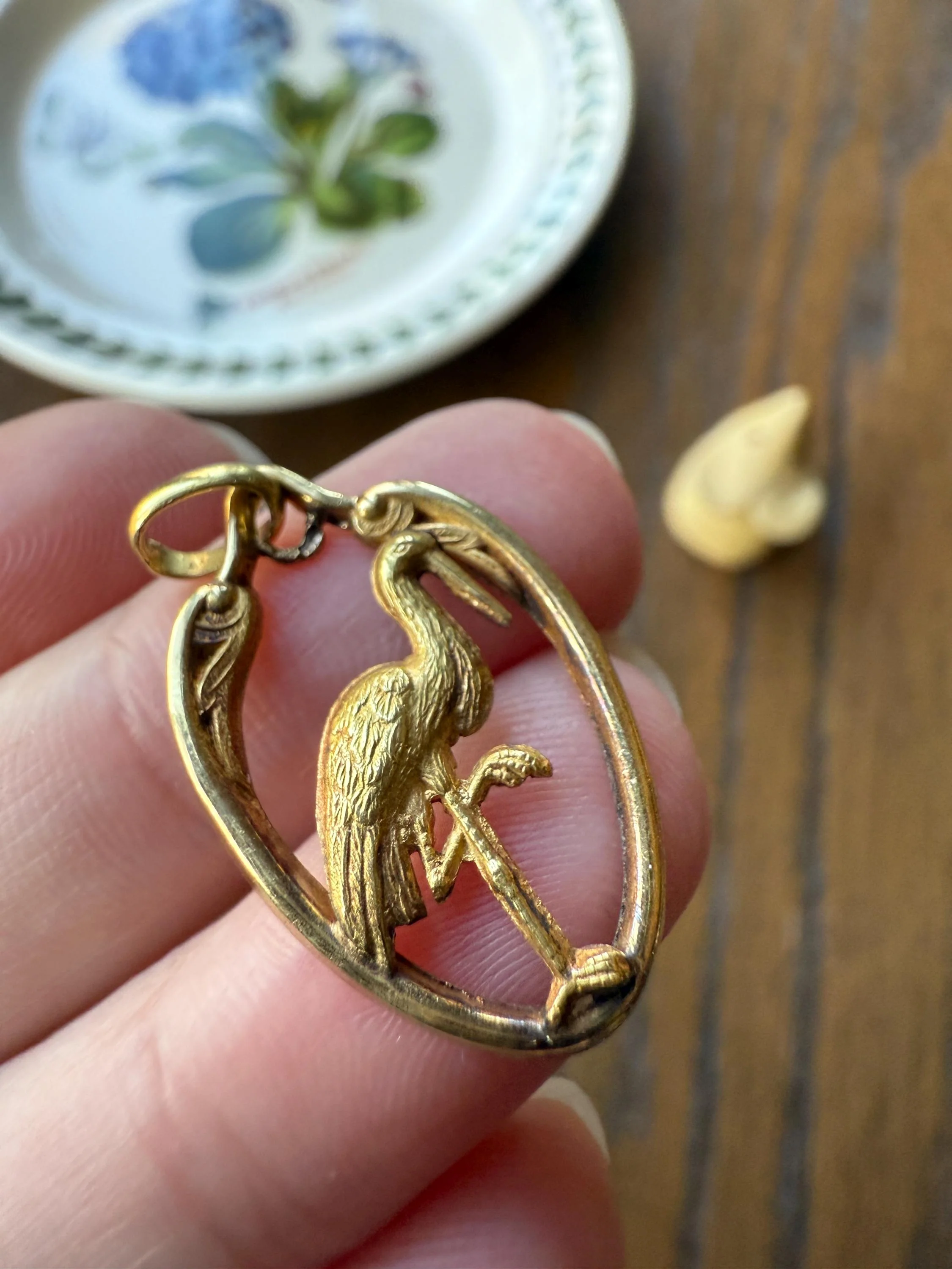 Stork of Alsace Souvenir French Antique 18k Gold Solid Charm Pendant Victorian Belle Epoque Art Nouveau Country - Image 6
