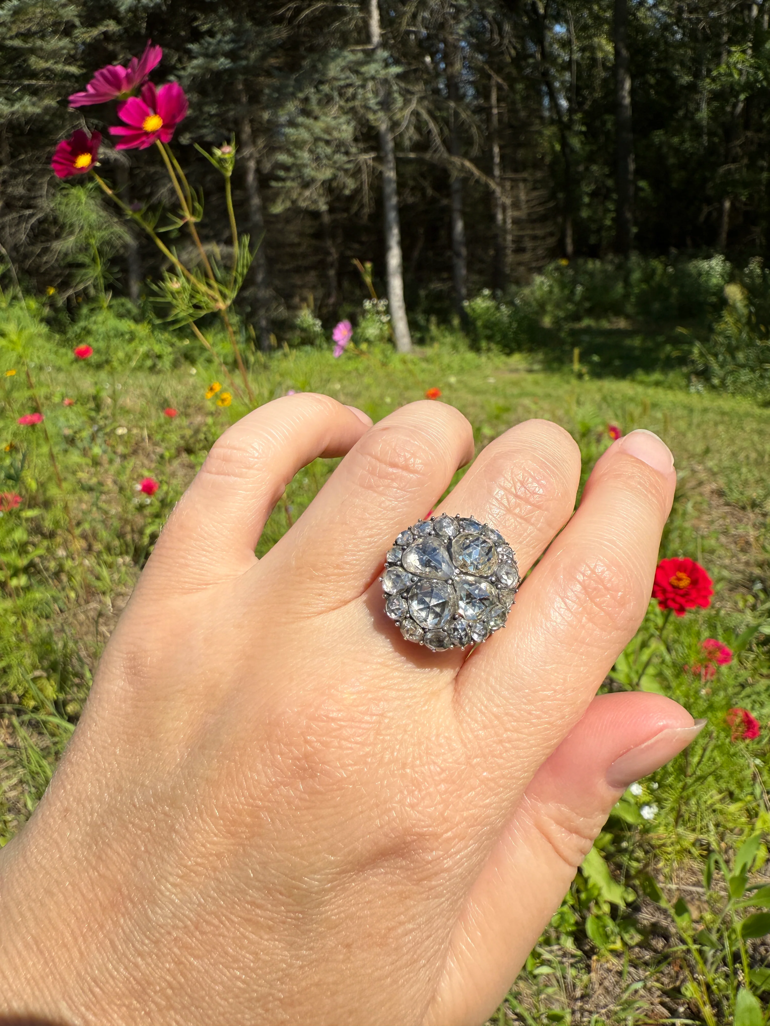 Stunning Antique 6 Carat Scale Dutch Rose Cut DIAMOND 14k Gold Silver Cluster Chunky Pear Stacker Rare Bauble - Image 13