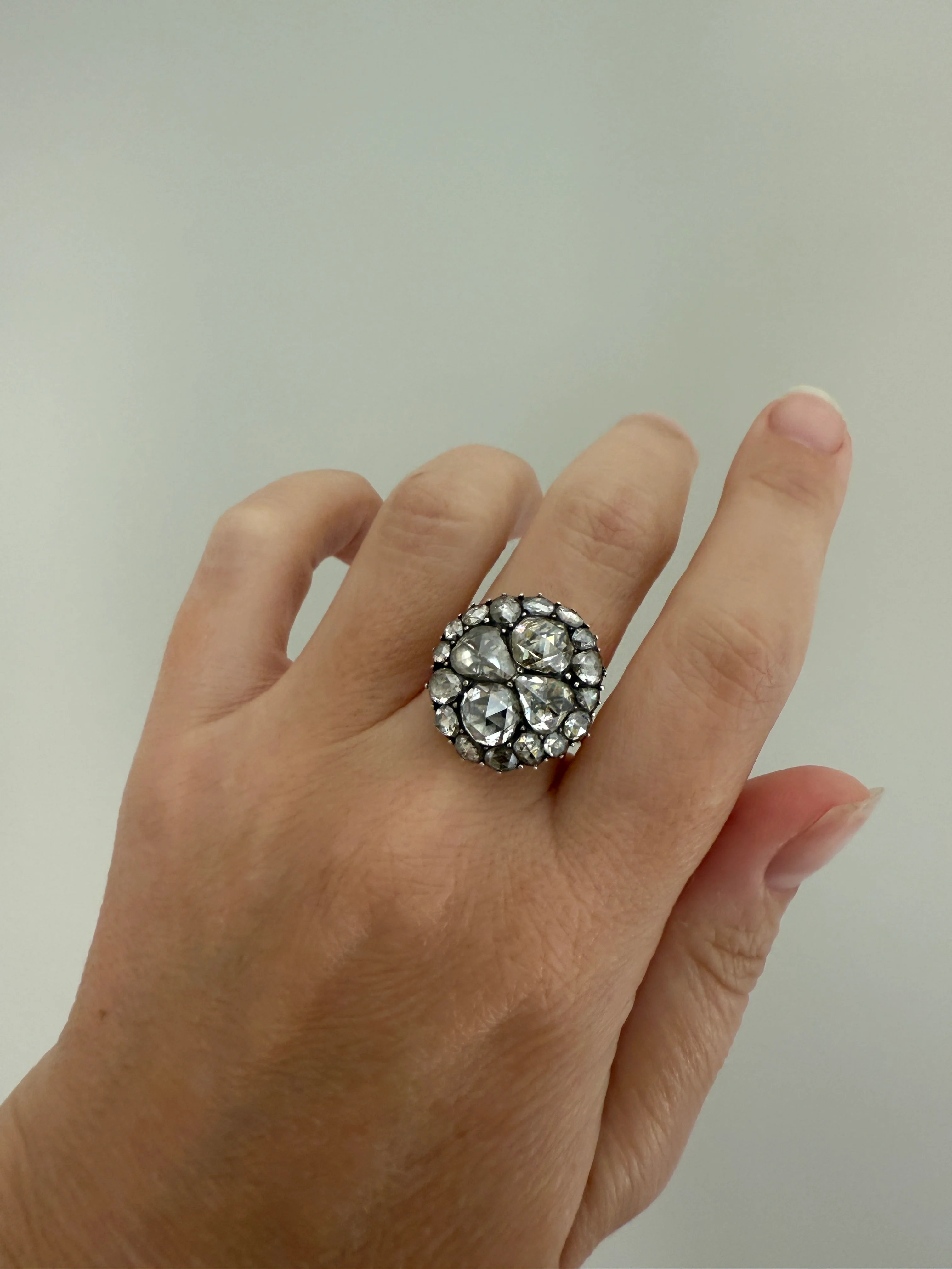 Stunning Antique 6 Carat Scale Dutch Rose Cut DIAMOND 14k Gold Silver Cluster Chunky Pear Stacker Rare Bauble - Image 17