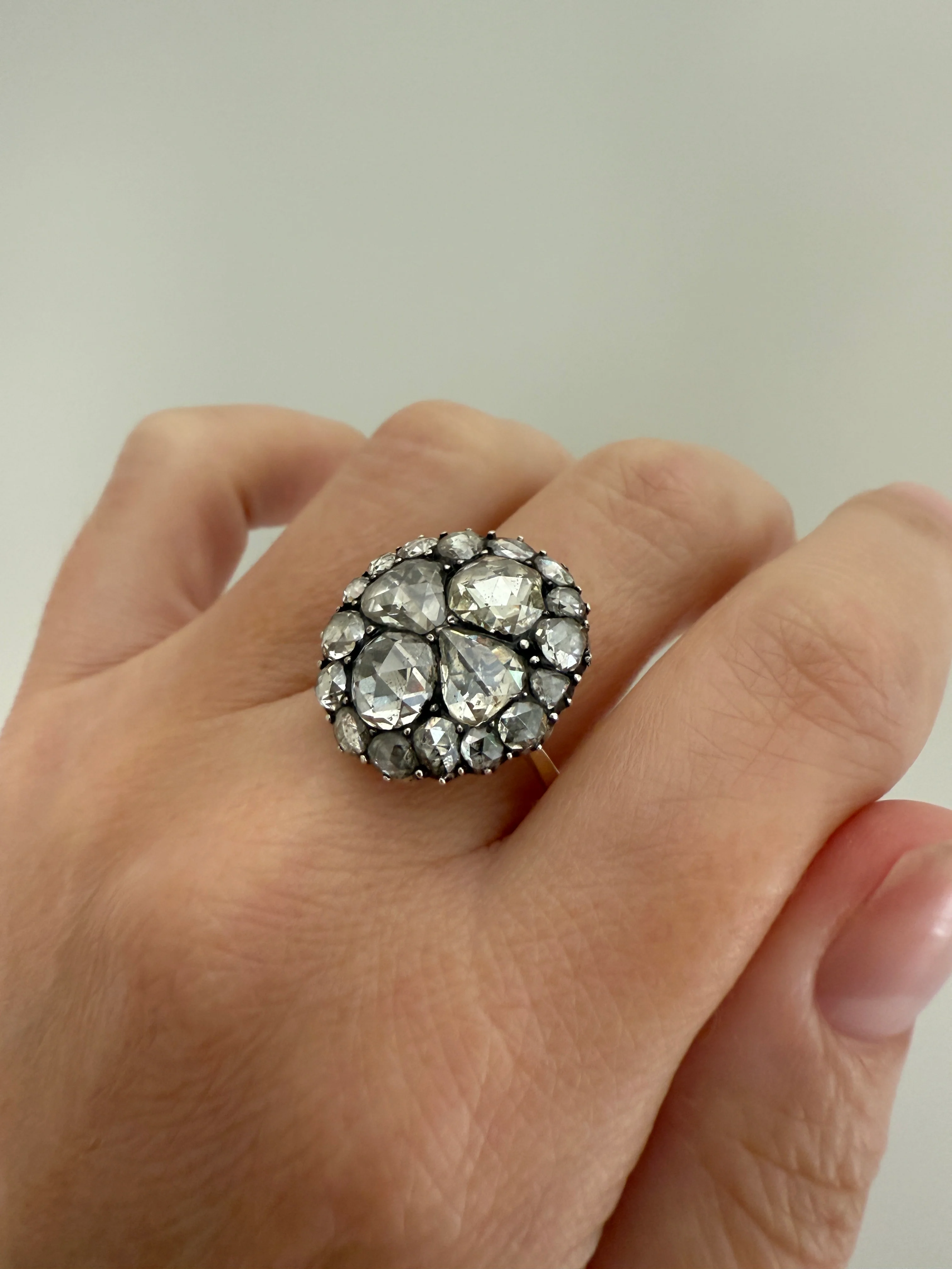 Stunning Antique 6 Carat Scale Dutch Rose Cut DIAMOND 14k Gold Silver Cluster Chunky Pear Stacker Rare Bauble - Image 18