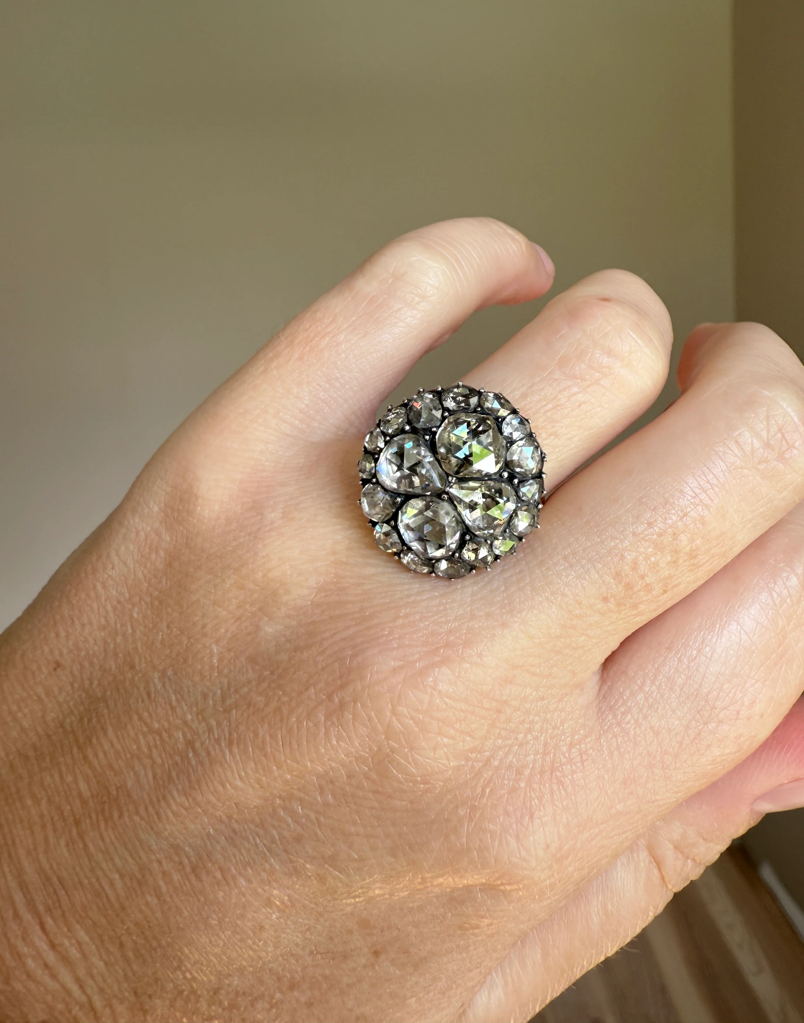 Stunning Antique 6 Carat Scale Dutch Rose Cut DIAMOND 14k Gold Silver Cluster Chunky Pear Stacker Rare Bauble - Image 19