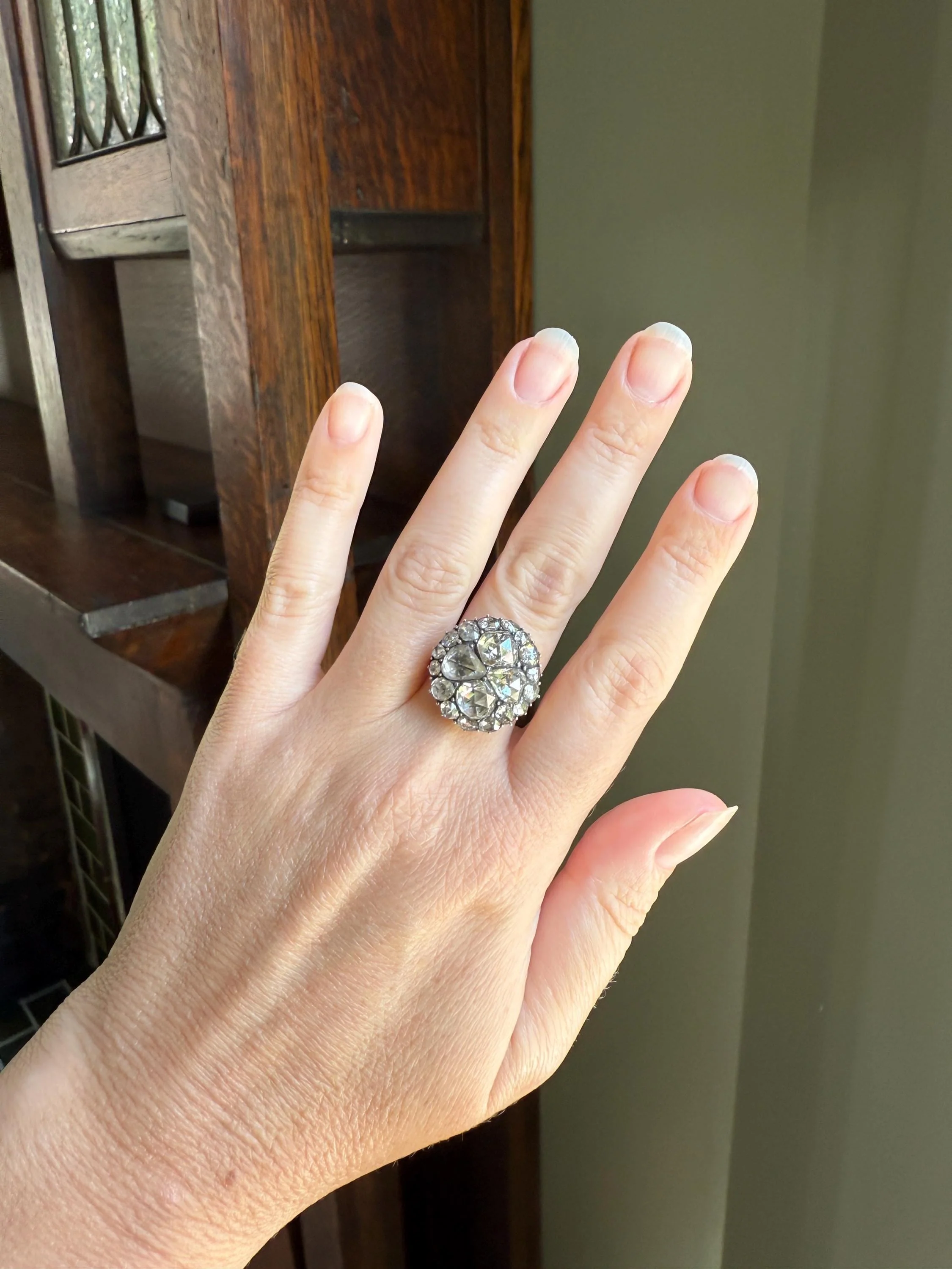 Stunning Antique 6 Carat Scale Dutch Rose Cut DIAMOND 14k Gold Silver Cluster Chunky Pear Stacker Rare Bauble - Image 2