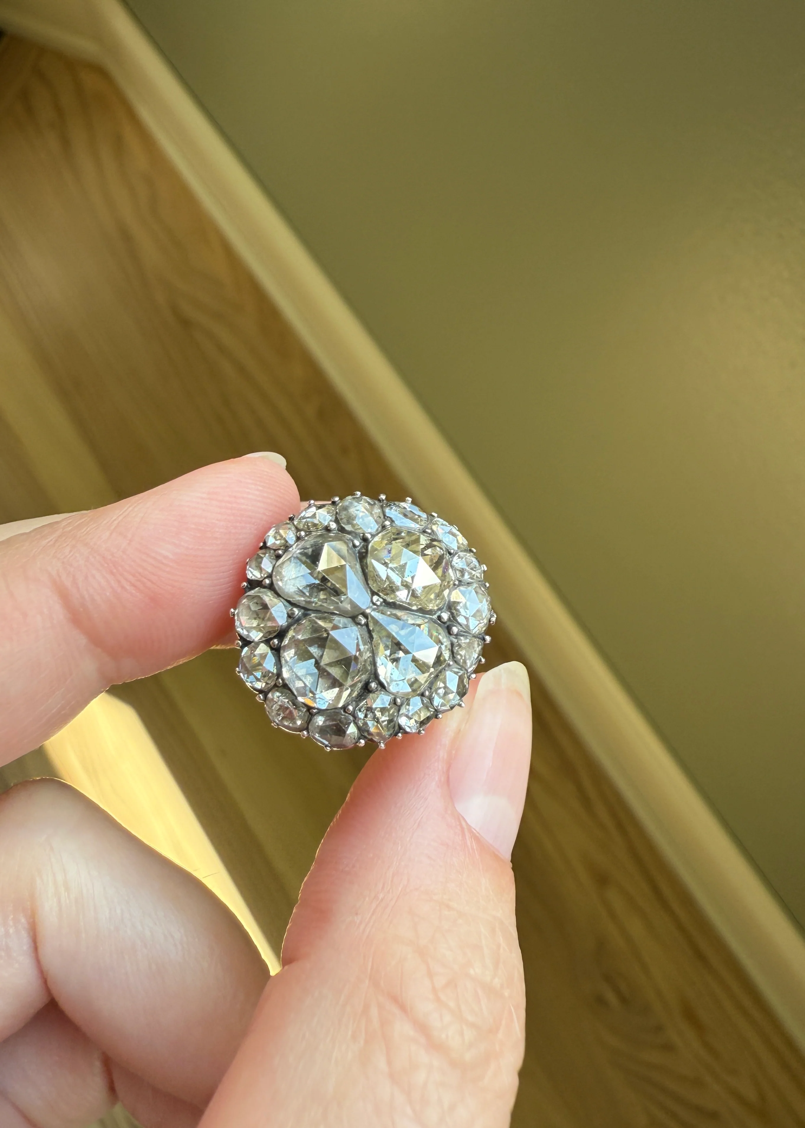 Stunning Antique 6 Carat Scale Dutch Rose Cut DIAMOND 14k Gold Silver Cluster Chunky Pear Stacker Rare Bauble - Image 20