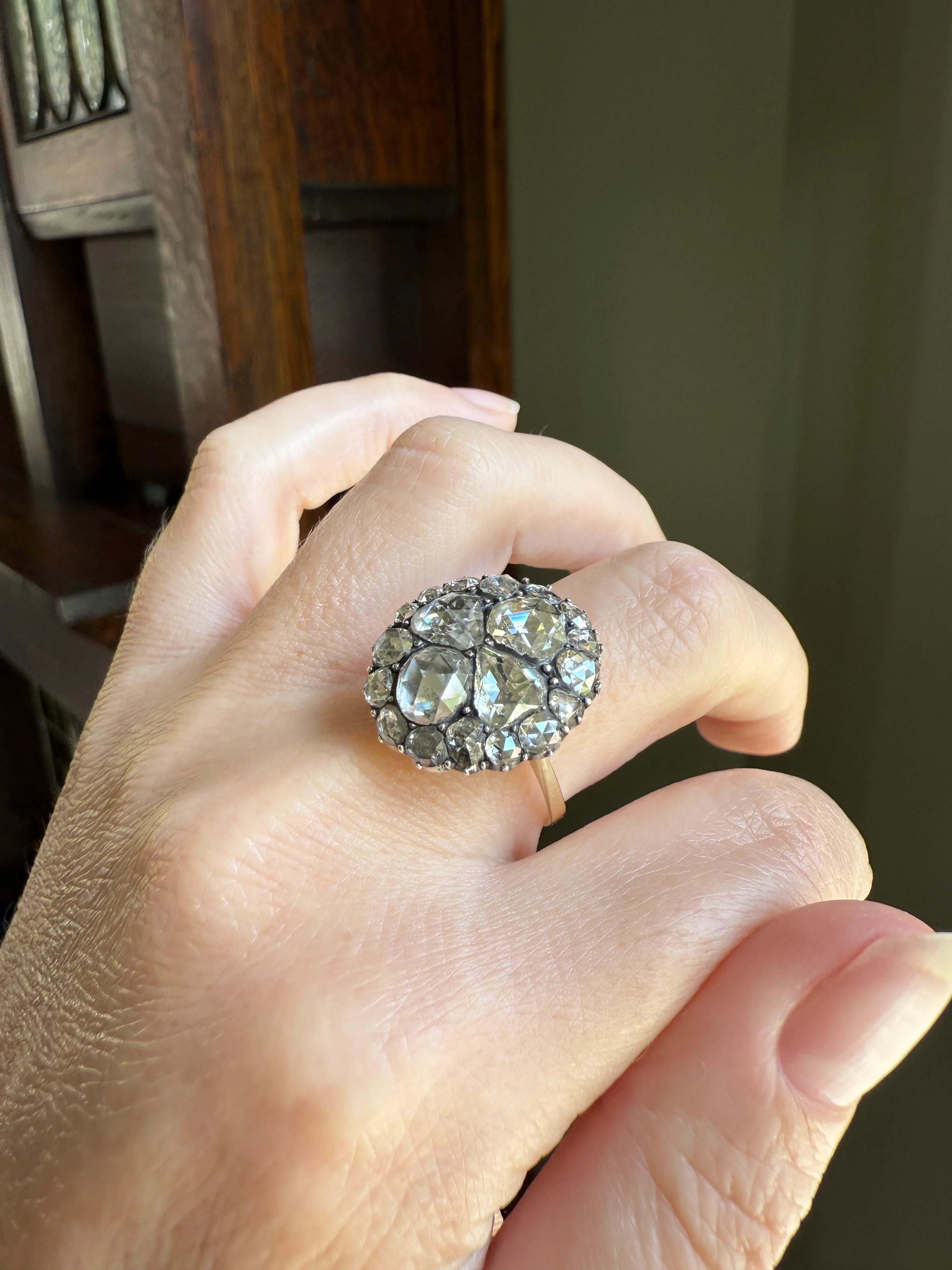 Stunning Antique 6 Carat Scale Dutch Rose Cut DIAMOND 14k Gold Silver Cluster Chunky Pear Stacker Rare Bauble - Image 21
