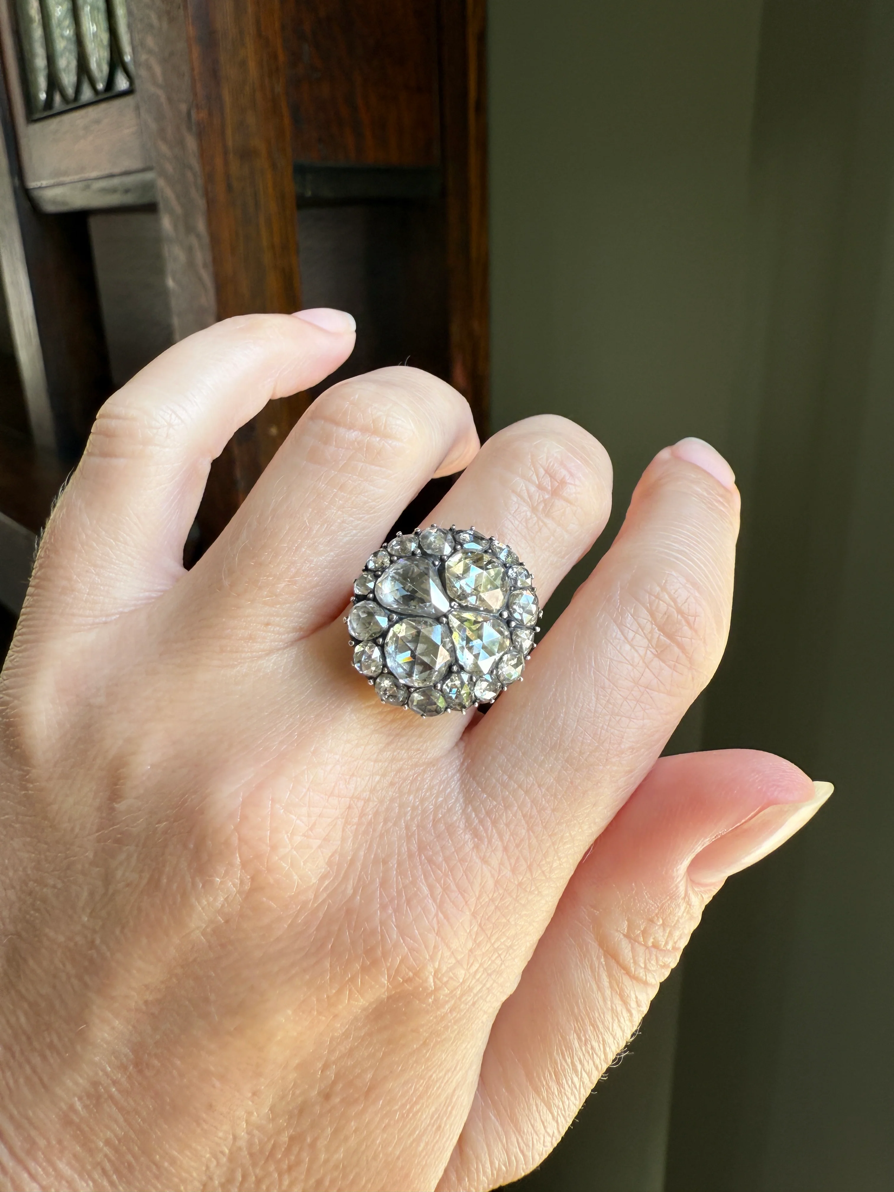 Stunning Antique 6 Carat Scale Dutch Rose Cut DIAMOND 14k Gold Silver Cluster Chunky Pear Stacker Rare Bauble - Image 22