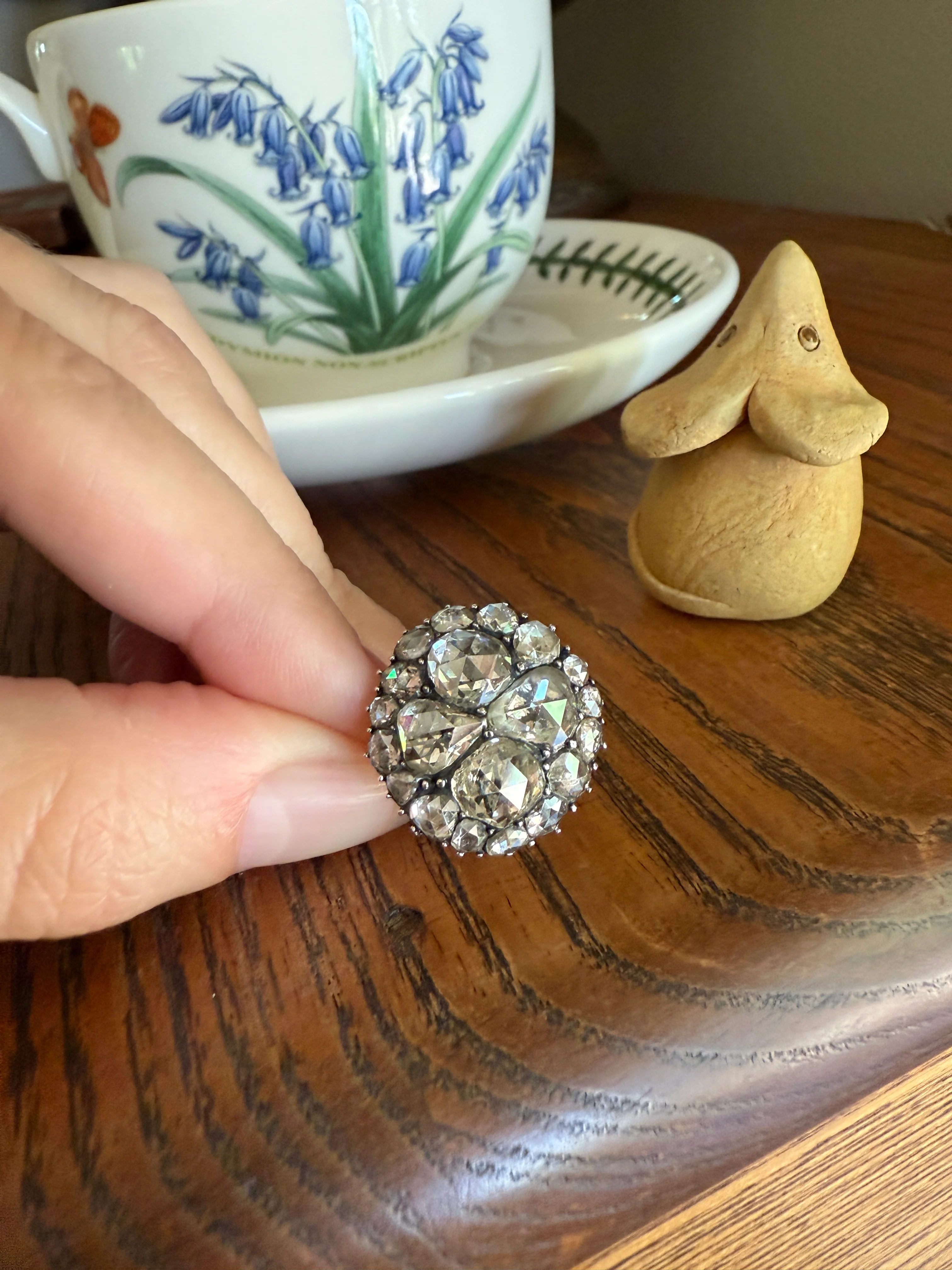 Stunning Antique 6 Carat Scale Dutch Rose Cut DIAMOND 14k Gold Silver Cluster Chunky Pear Stacker Rare Bauble - Image 23