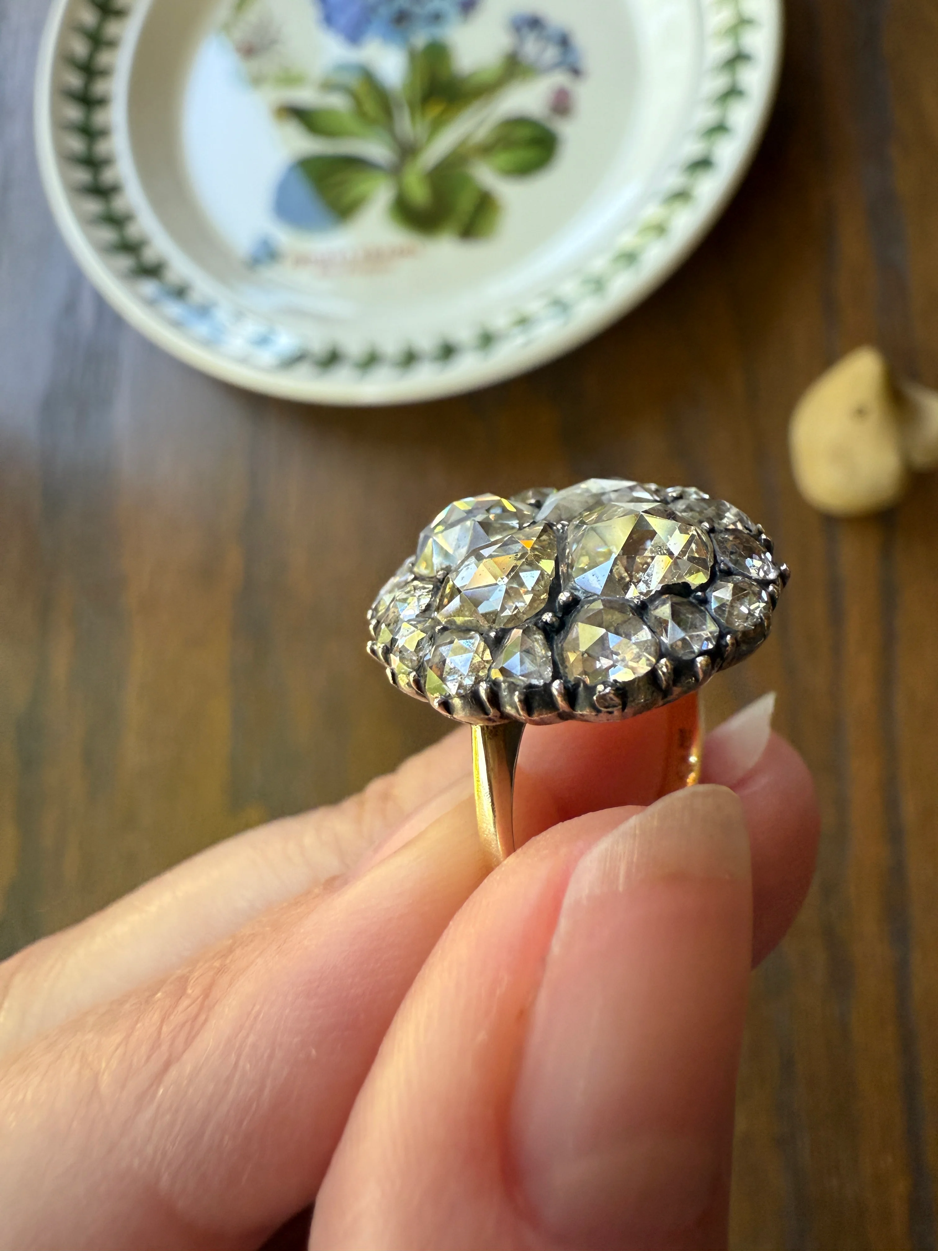 Stunning Antique 6 Carat Scale Dutch Rose Cut DIAMOND 14k Gold Silver Cluster Chunky Pear Stacker Rare Bauble - Image 25