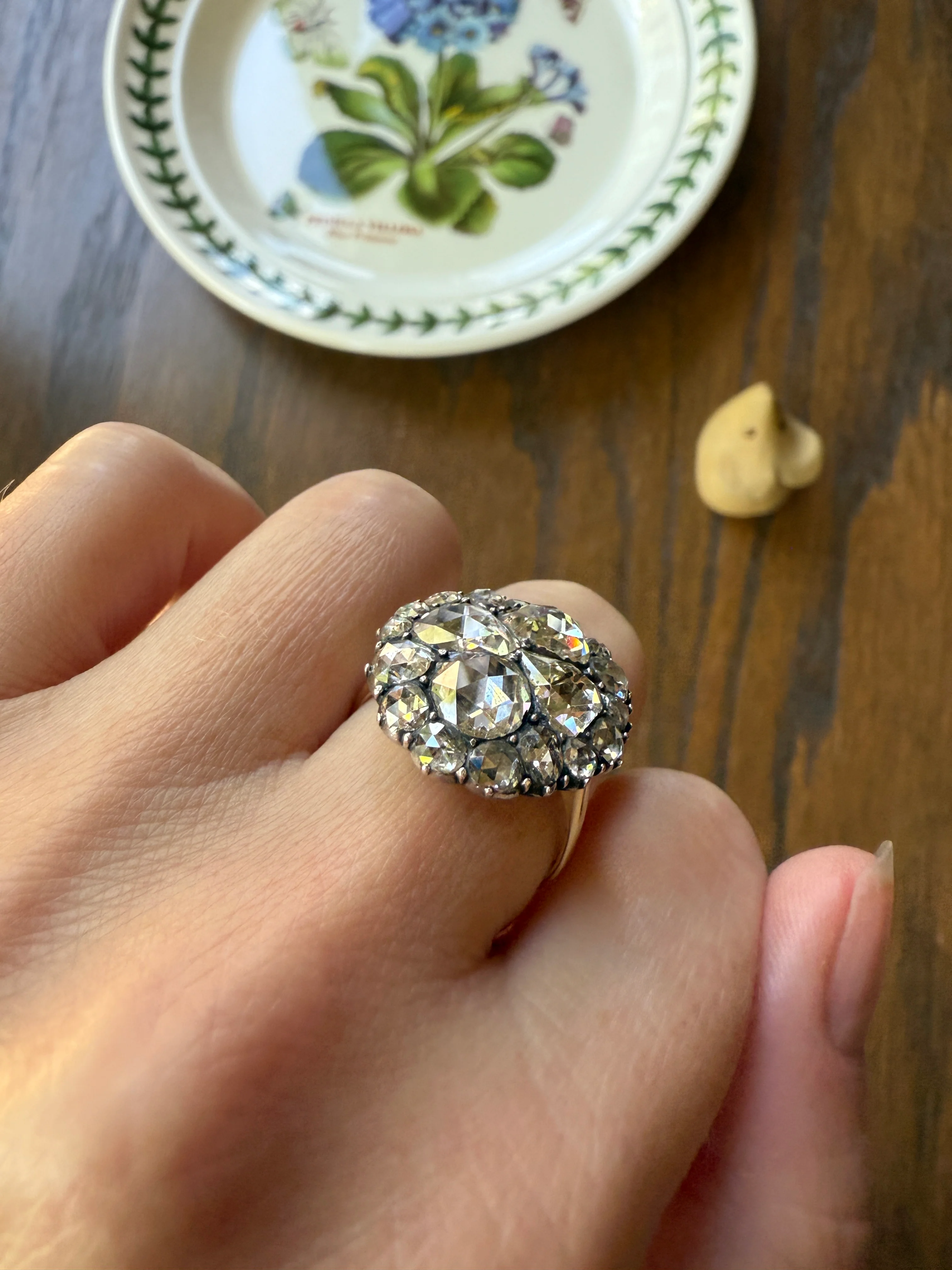 Stunning Antique 6 Carat Scale Dutch Rose Cut DIAMOND 14k Gold Silver Cluster Chunky Pear Stacker Rare Bauble - Image 26