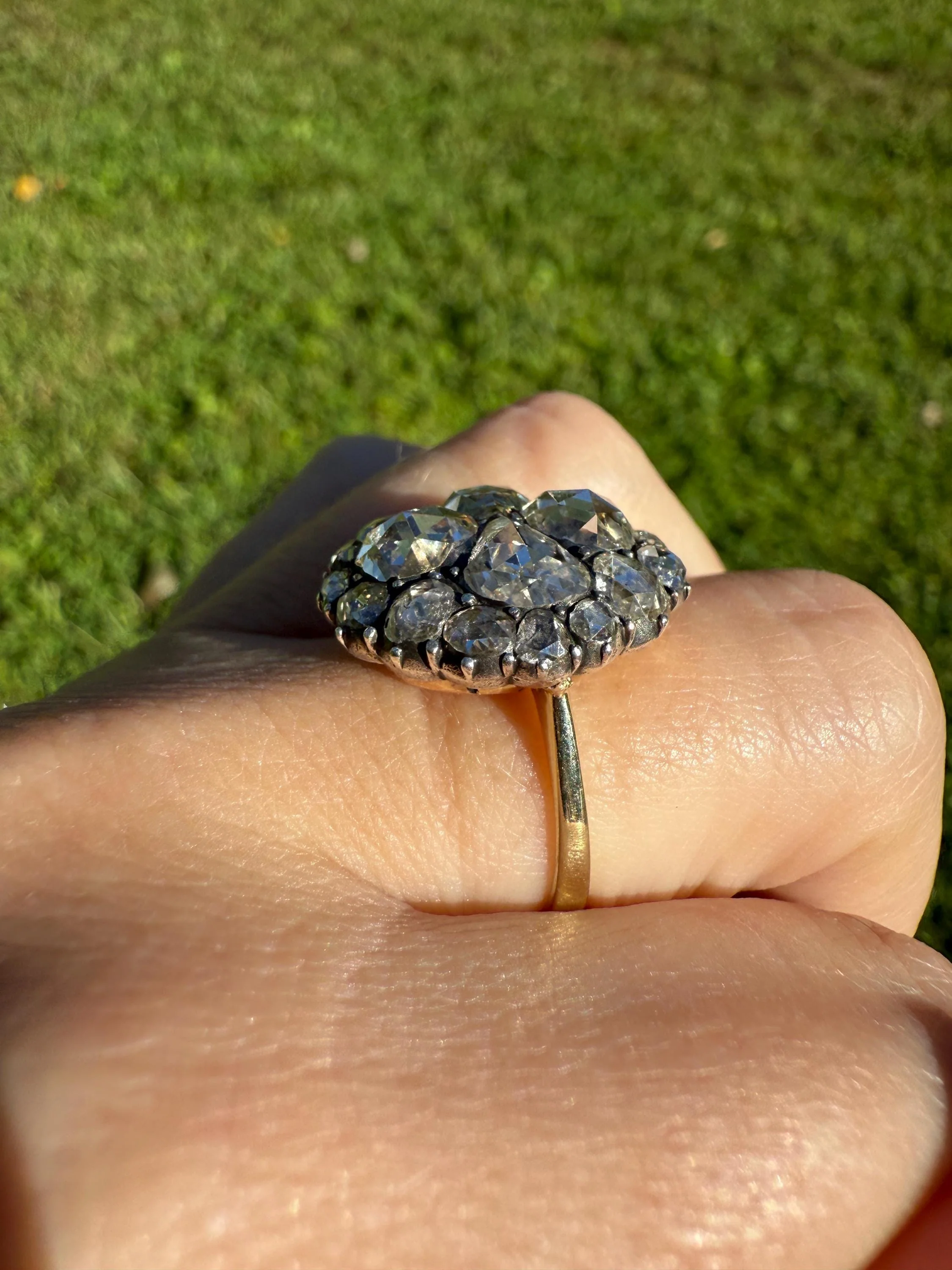 Stunning Antique 6 Carat Scale Dutch Rose Cut DIAMOND 14k Gold Silver Cluster Chunky Pear Stacker Rare Bauble - Image 5
