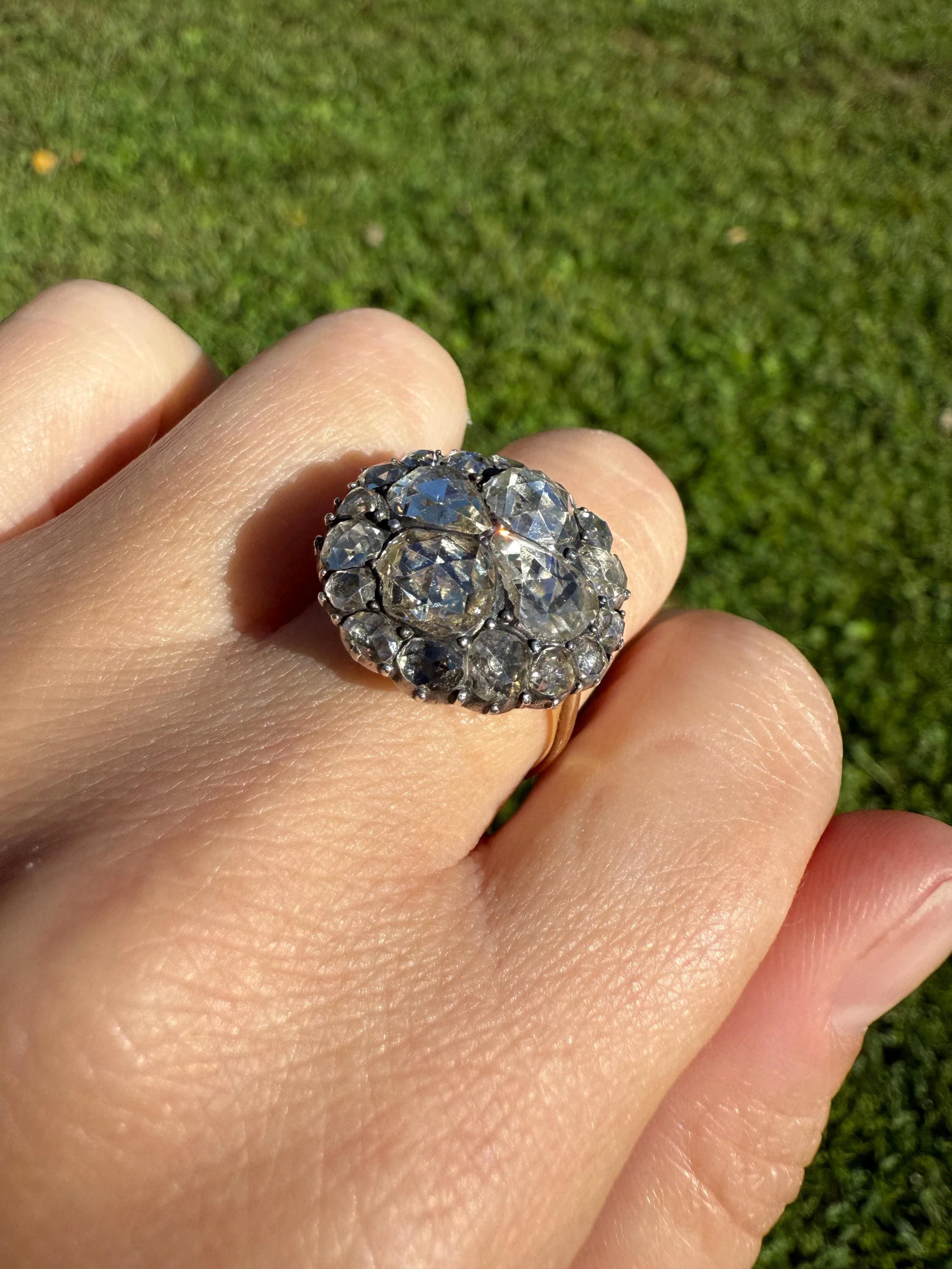 Stunning Antique 6 Carat Scale Dutch Rose Cut DIAMOND 14k Gold Silver Cluster Chunky Pear Stacker Rare Bauble - Image 6