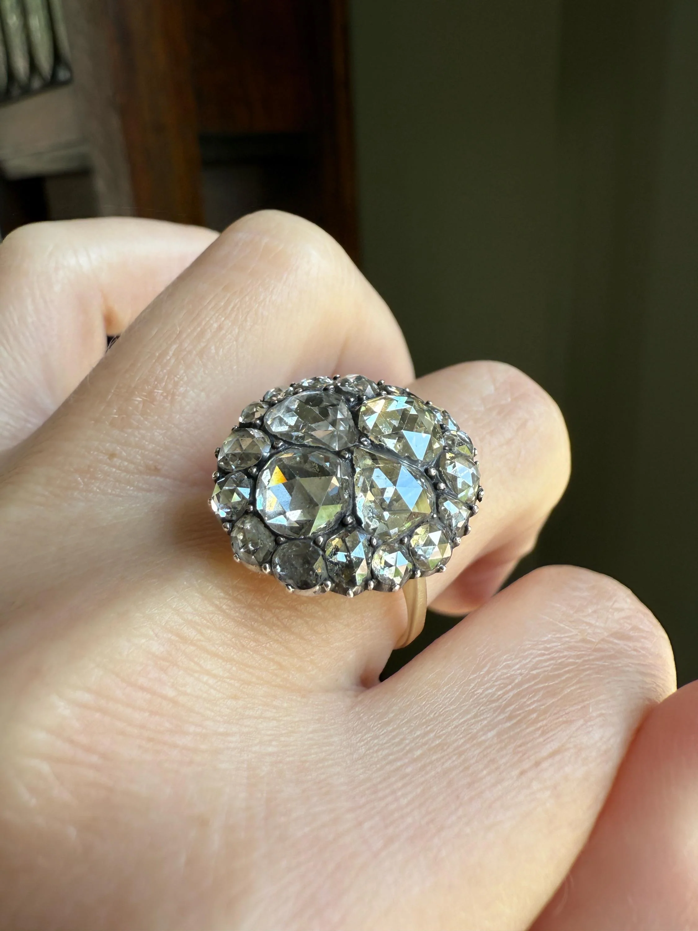 Stunning Antique 6 Carat Scale Dutch Rose Cut DIAMOND 14k Gold Silver Cluster Chunky Pear Stacker Rare Bauble - Image 8