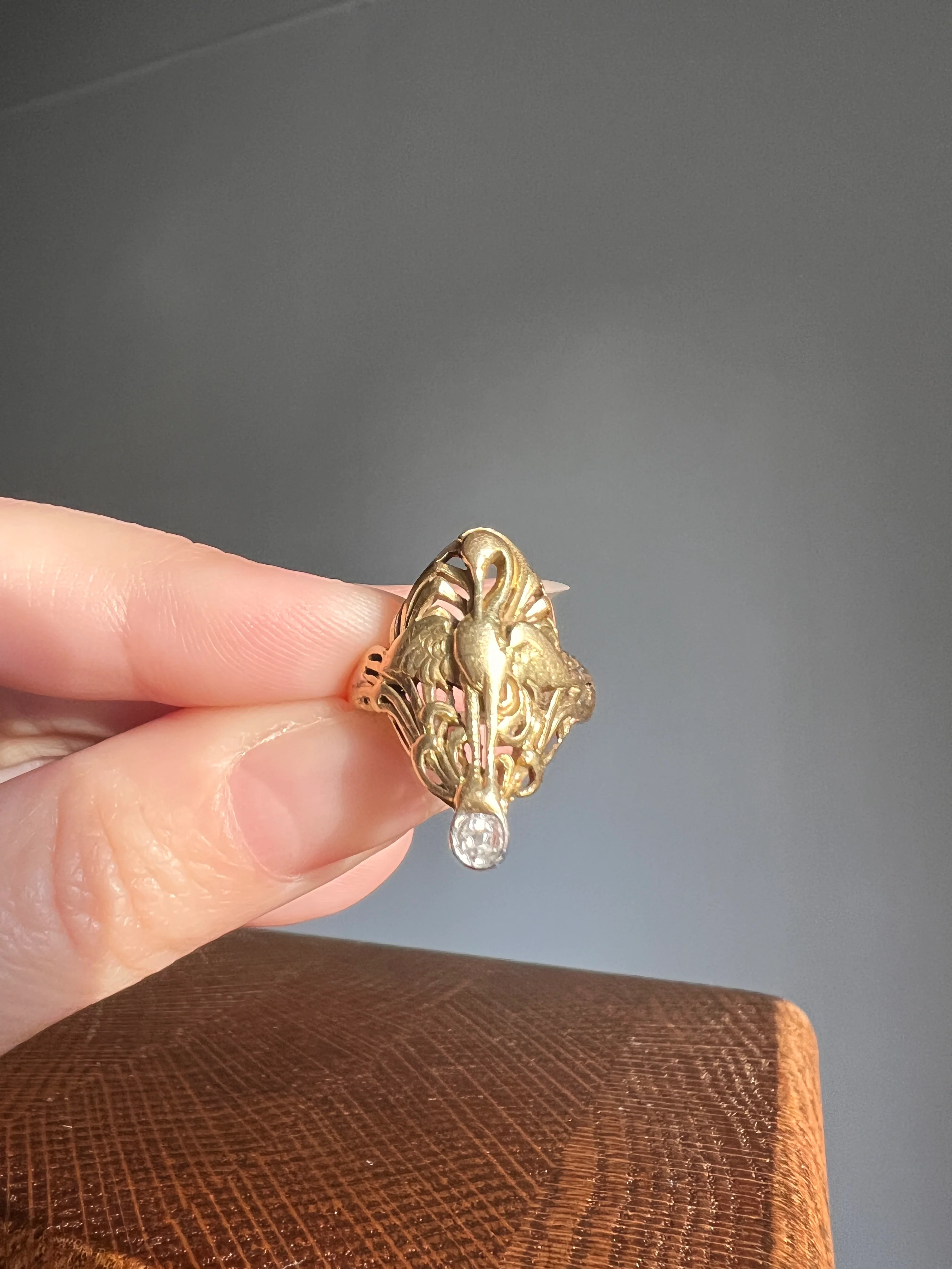 SWAN French ANTIQUE Special Art Nouveau Old Mine Cut DIAMOND 18k Gold Platinum Ring Figural - Image 17