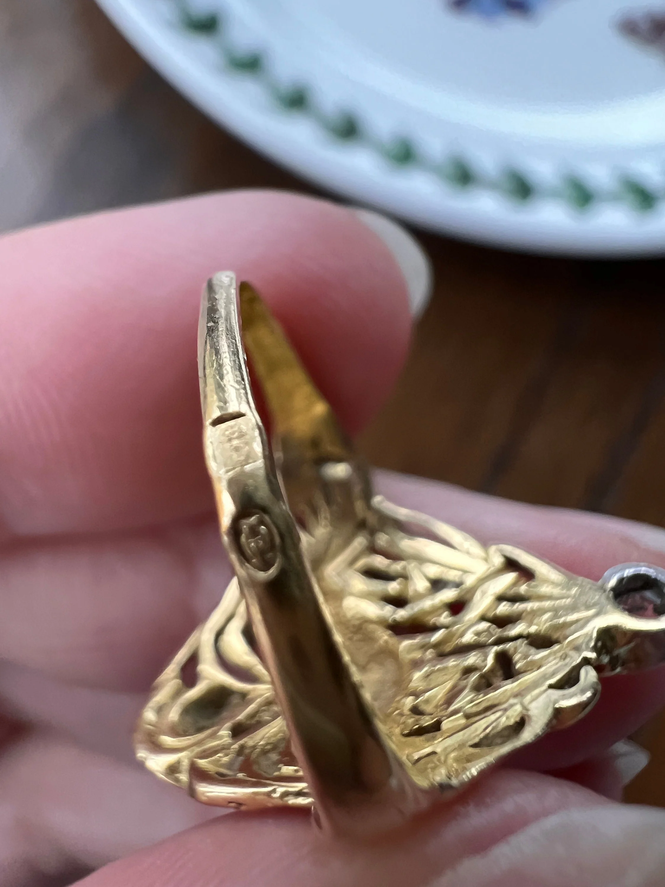 SWAN French ANTIQUE Special Art Nouveau Old Mine Cut DIAMOND 18k Gold Platinum Ring Figural - Image 9