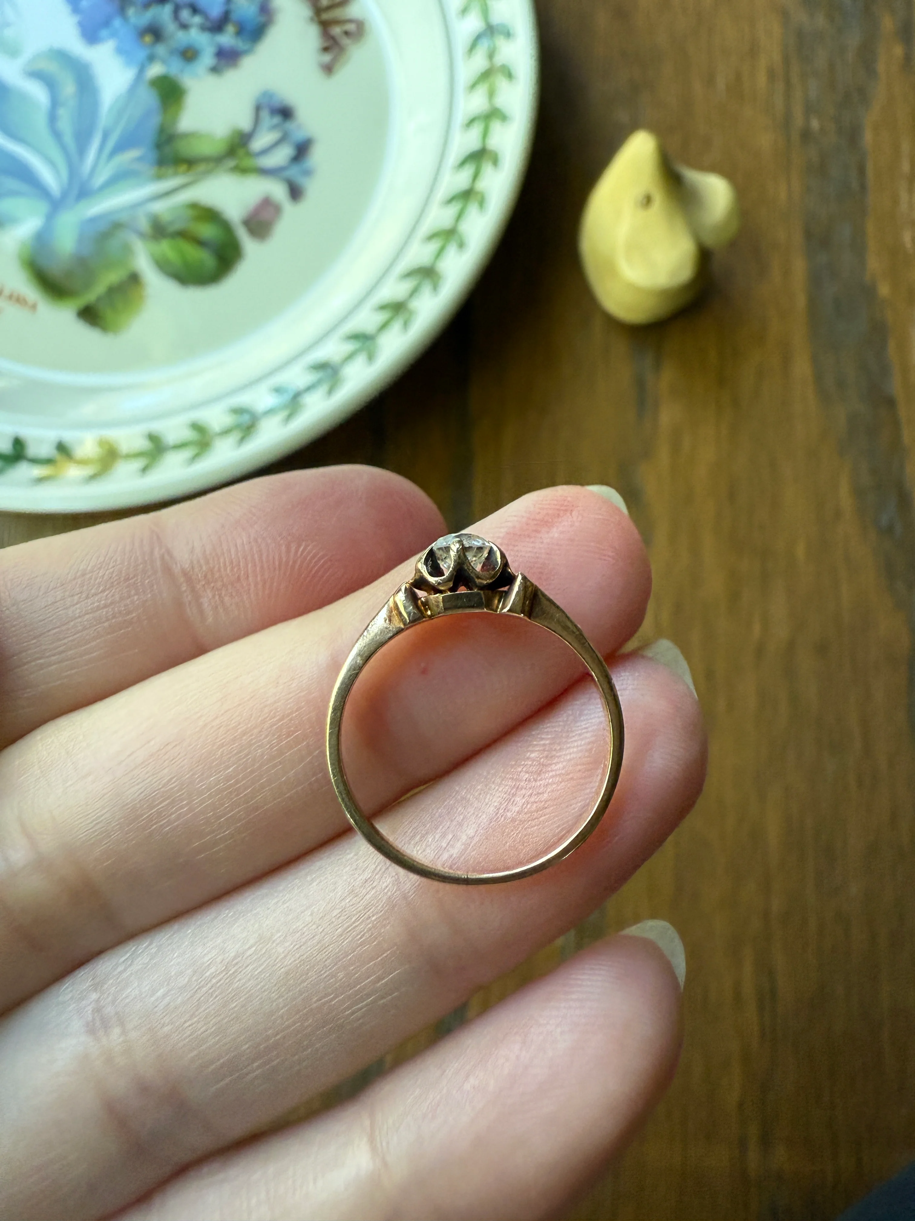 SWEETIE Victorian Antique Old European Cut DIAMOND Solitaire Engagement Wedding Buttercup Ring 14k Gold - Image 11