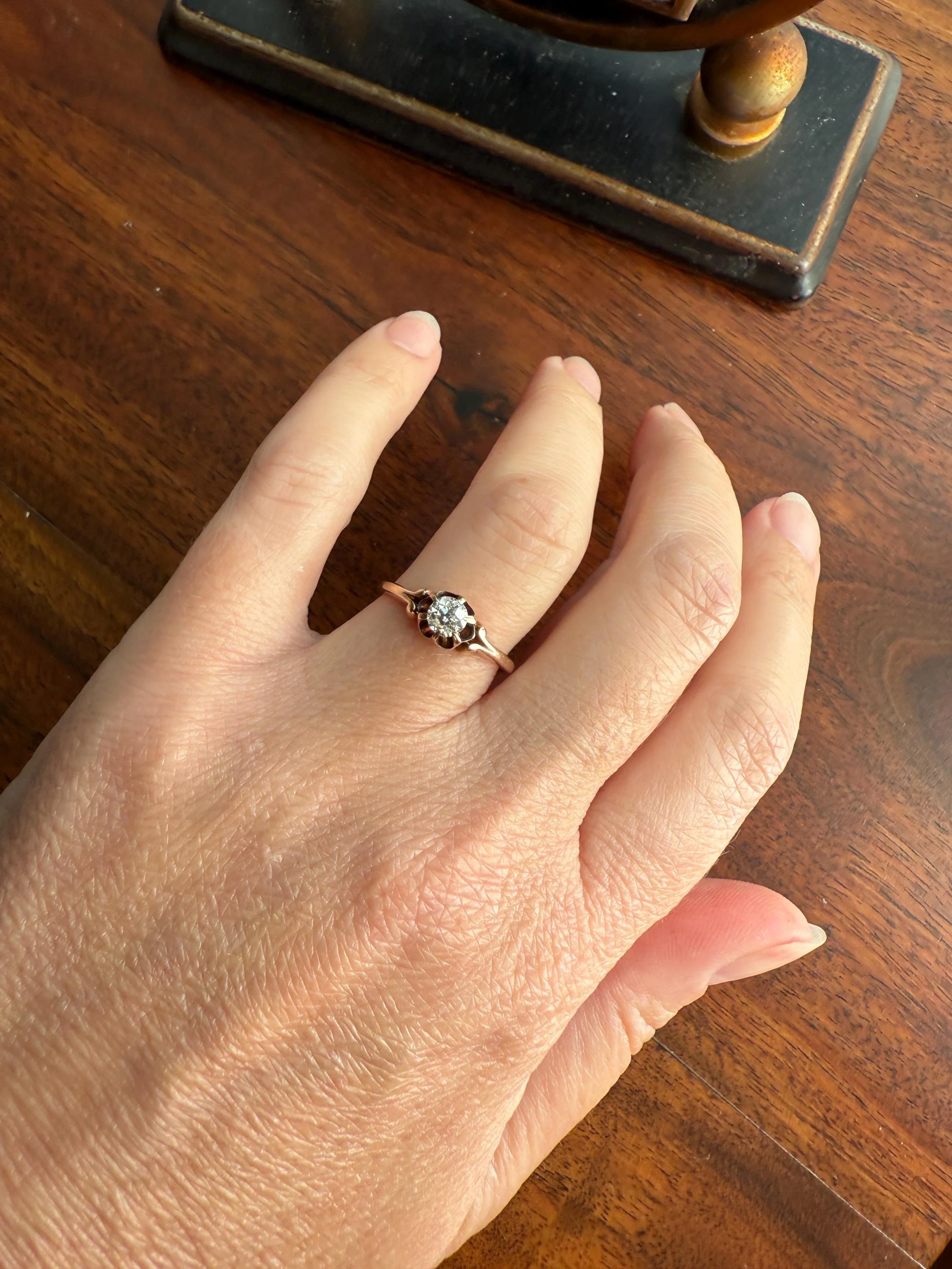 SWEETIE Victorian Antique Old European Cut DIAMOND Solitaire Engagement Wedding Buttercup Ring 14k Gold - Image 4