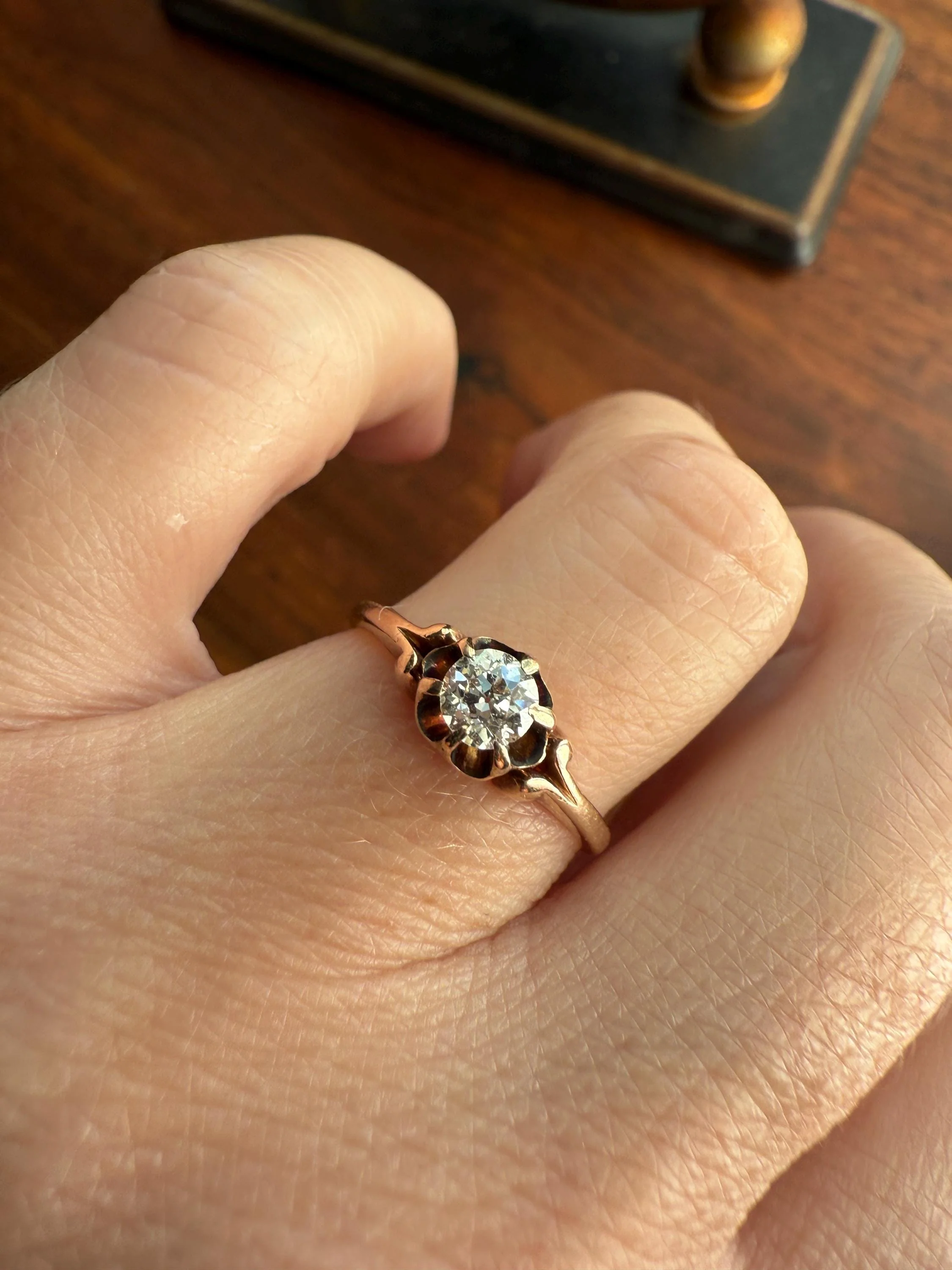 SWEETIE Victorian Antique Old European Cut DIAMOND Solitaire Engagement Wedding Buttercup Ring 14k Gold - Image 5