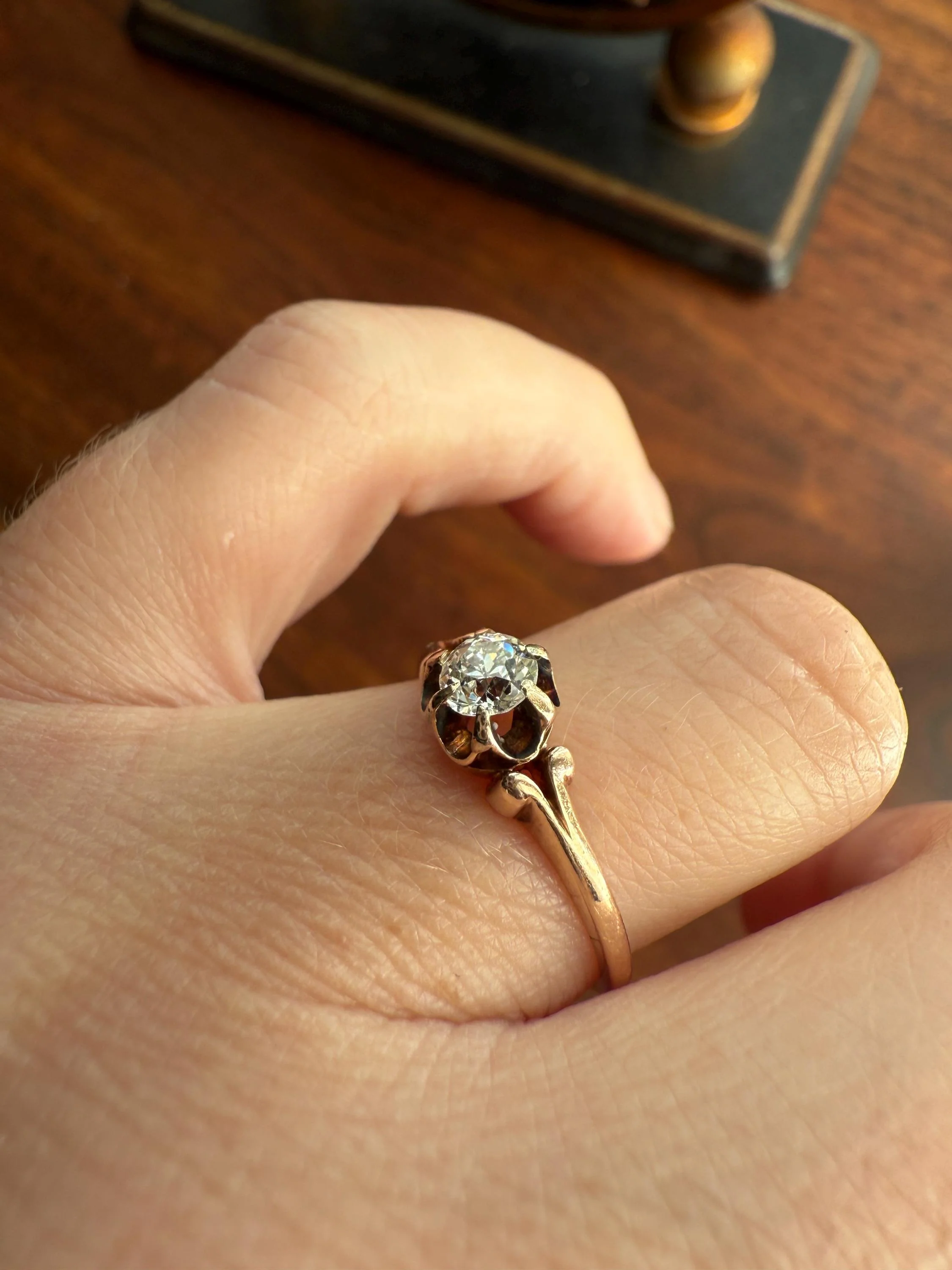 SWEETIE Victorian Antique Old European Cut DIAMOND Solitaire Engagement Wedding Buttercup Ring 14k Gold - Image 6