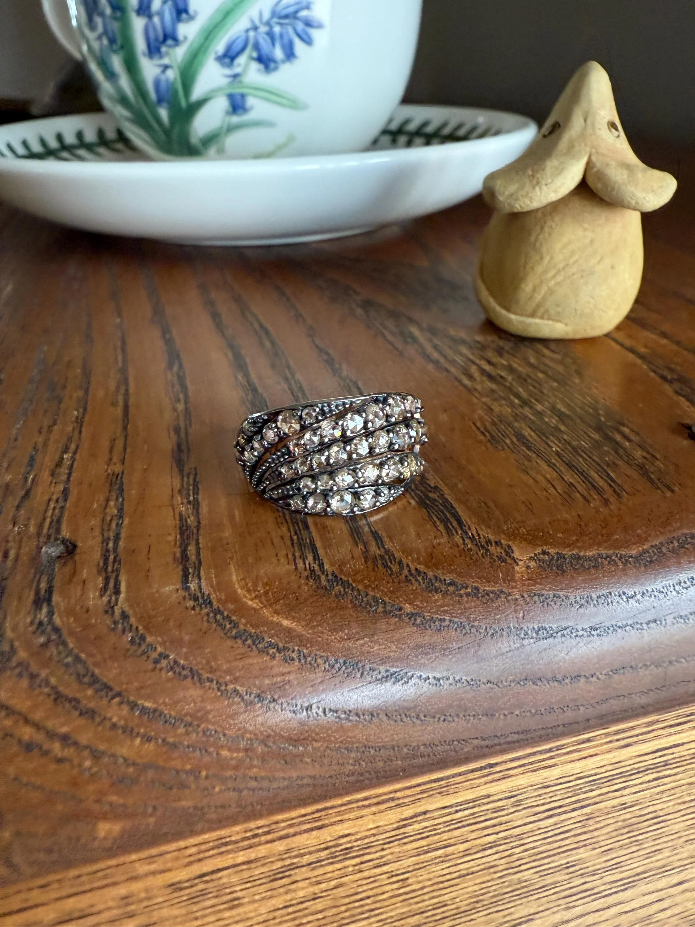 Swirl Wide Band Champagne Natural Rose Cut Diamond Vintage 9k Gold Solid Ring Stacker Linear Swoosh - Image 17