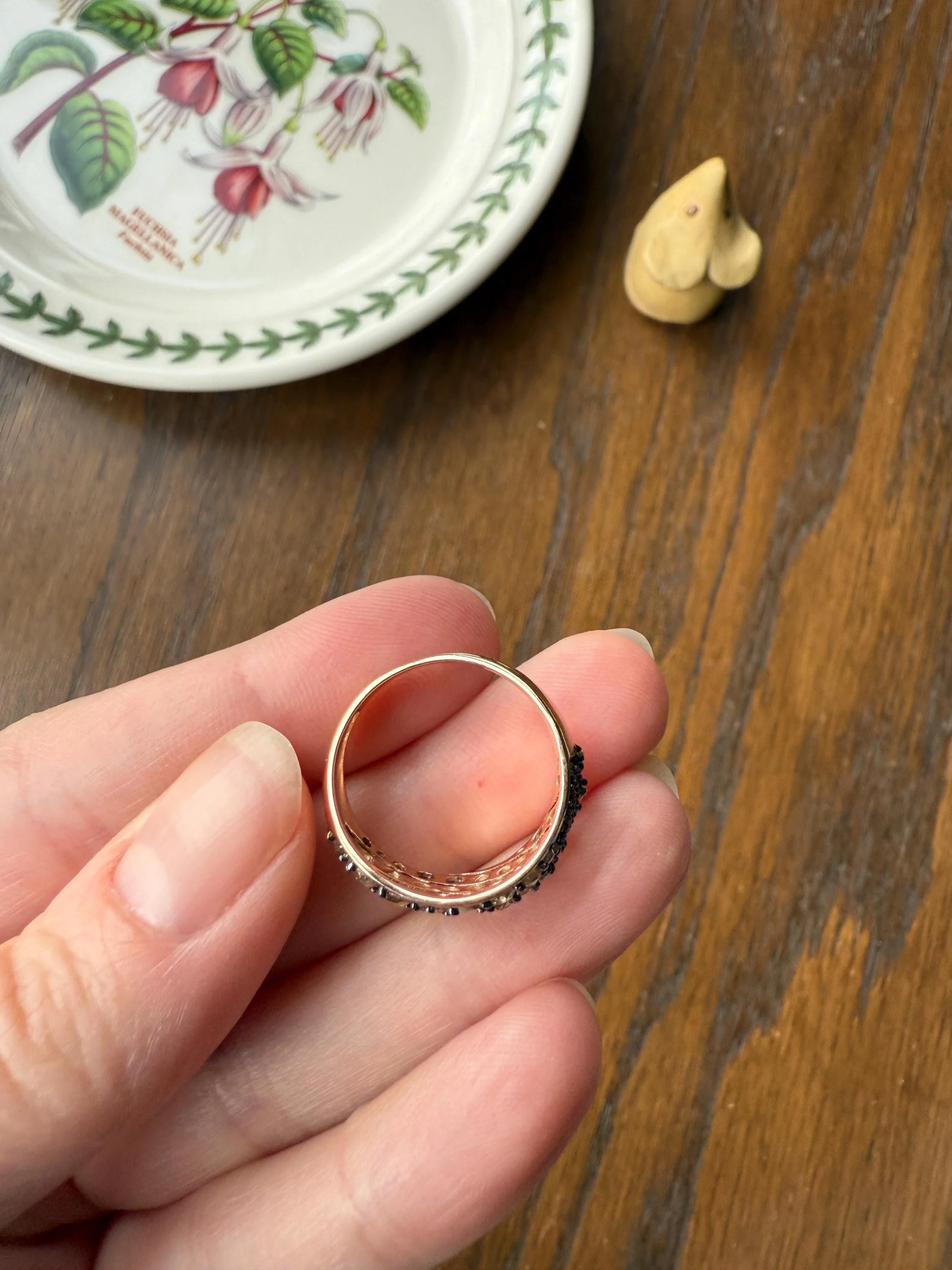 Swirl Wide Band Champagne Natural Rose Cut Diamond Vintage 9k Gold Solid Ring Stacker Linear Swoosh - Image 18