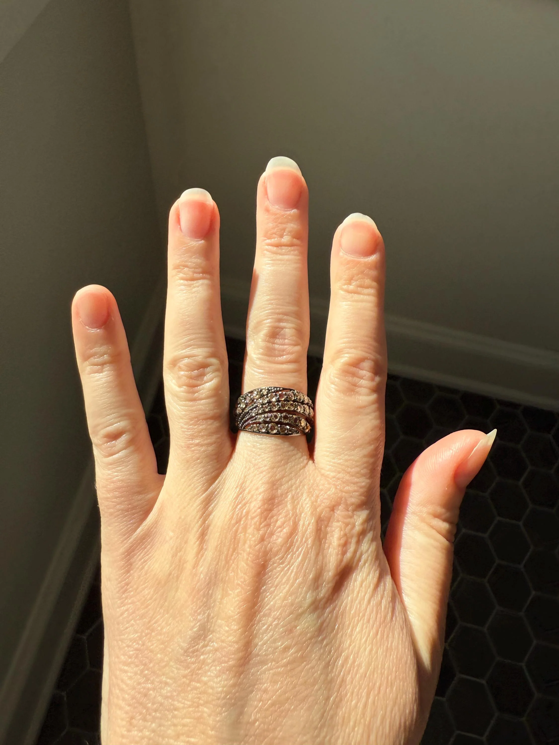 Swirl Wide Band Champagne Natural Rose Cut Diamond Vintage 9k Gold Solid Ring Stacker Linear Swoosh - Image 2