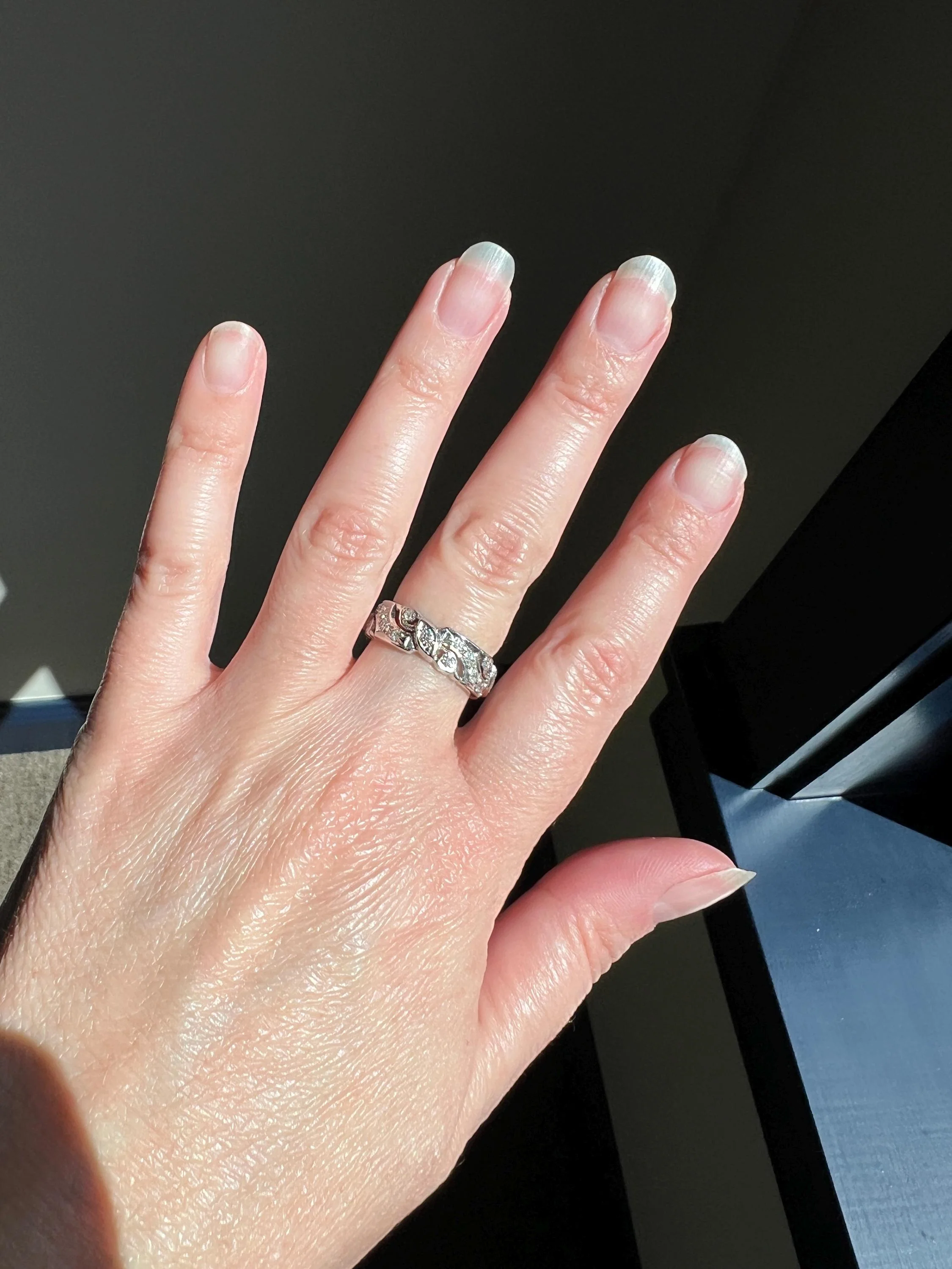 Swirling Art Deco Milgrain ANTIQUE Old Mine Single Cut 28 Diamond 14k White Gold Ring Eternity Wide Band Wedding - Image 10
