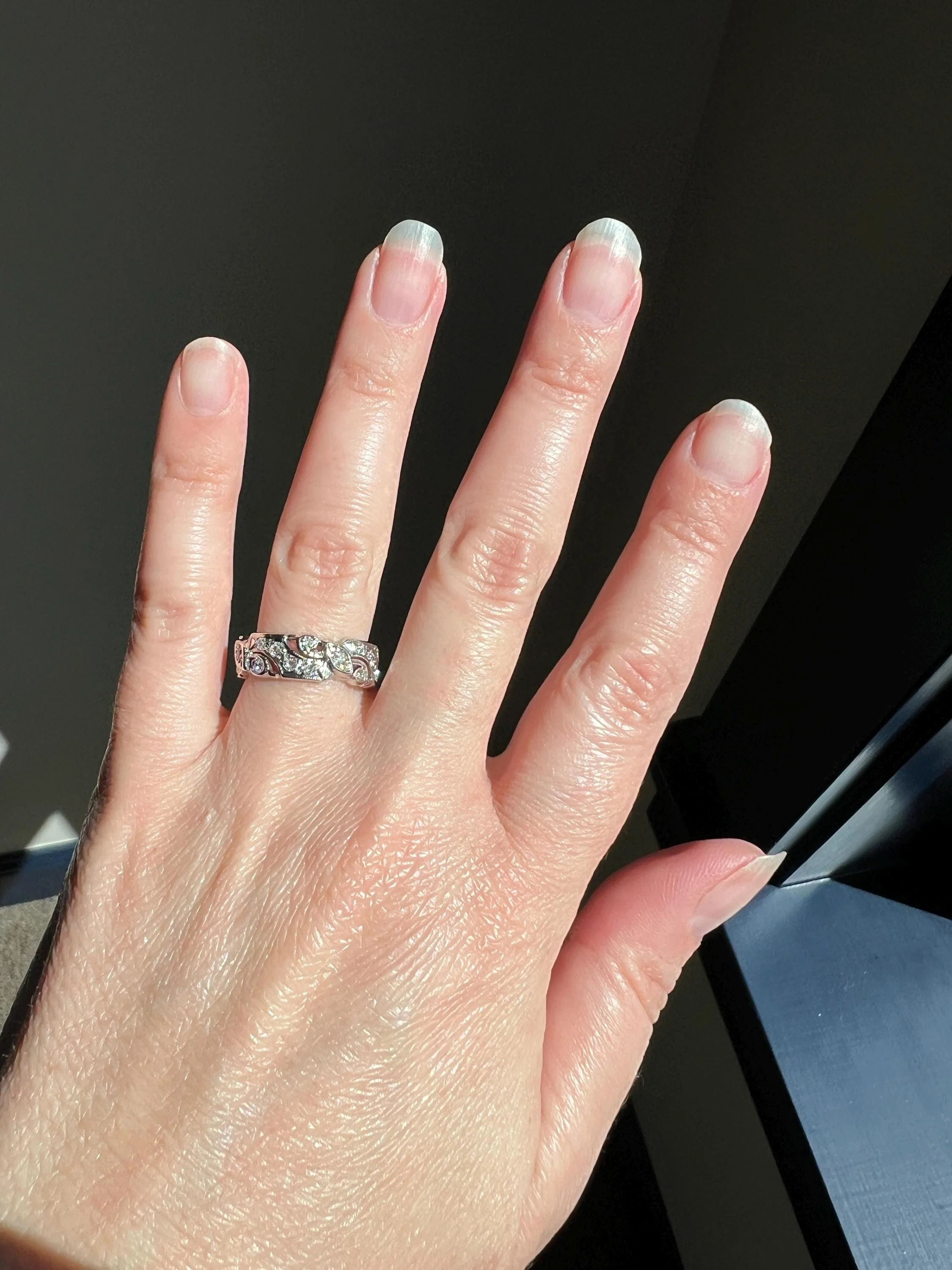 Swirling Art Deco Milgrain ANTIQUE Old Mine Single Cut 28 Diamond 14k White Gold Ring Eternity Wide Band Wedding - Image 5