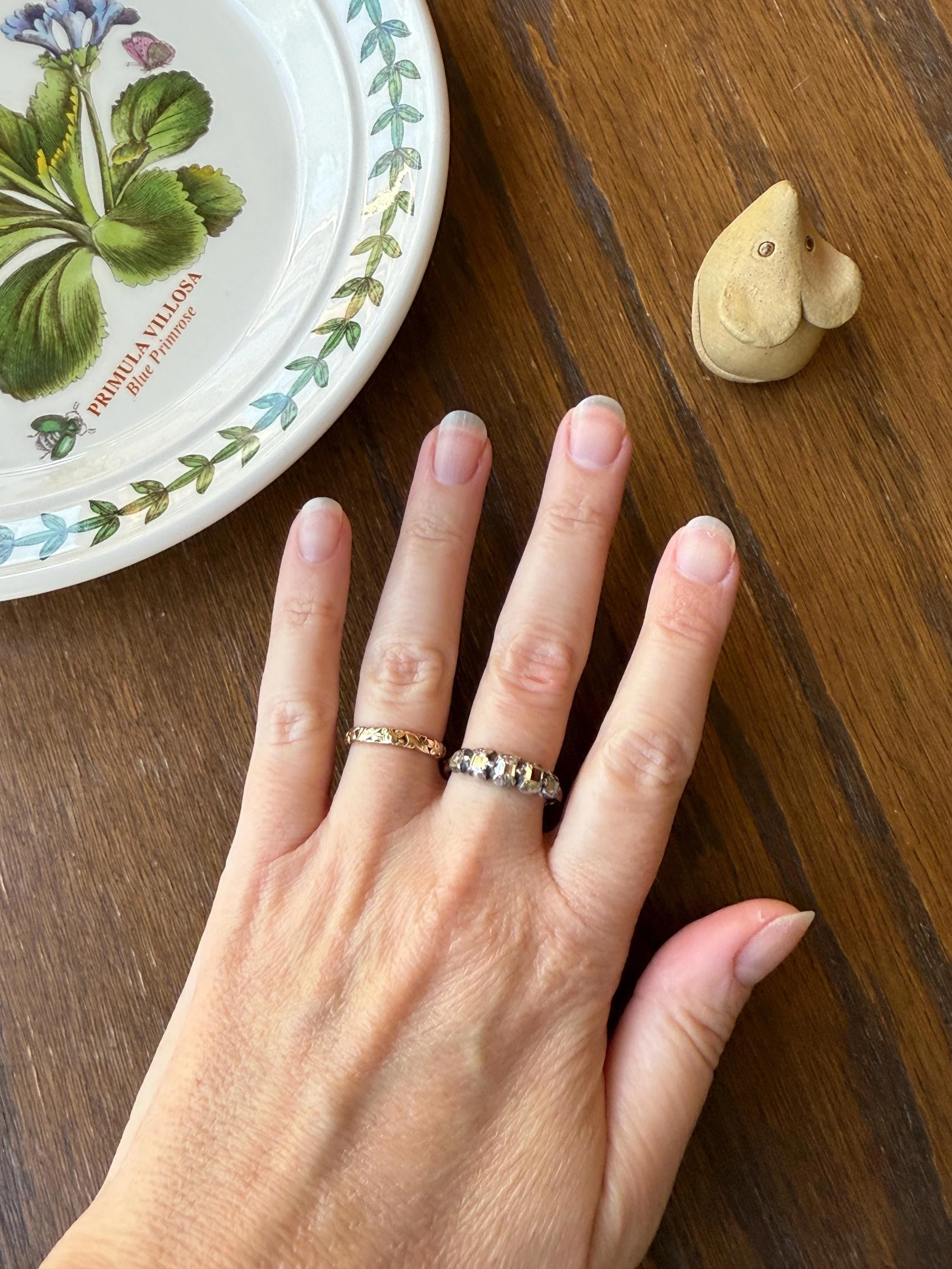 Table Cut DIAMOND Open Back Five Stone Stacker Band Antique 18k Gold Silver Colelt Five Stone Ring Half Hoop Stacker Gift Georgian Victorian - Image 12
