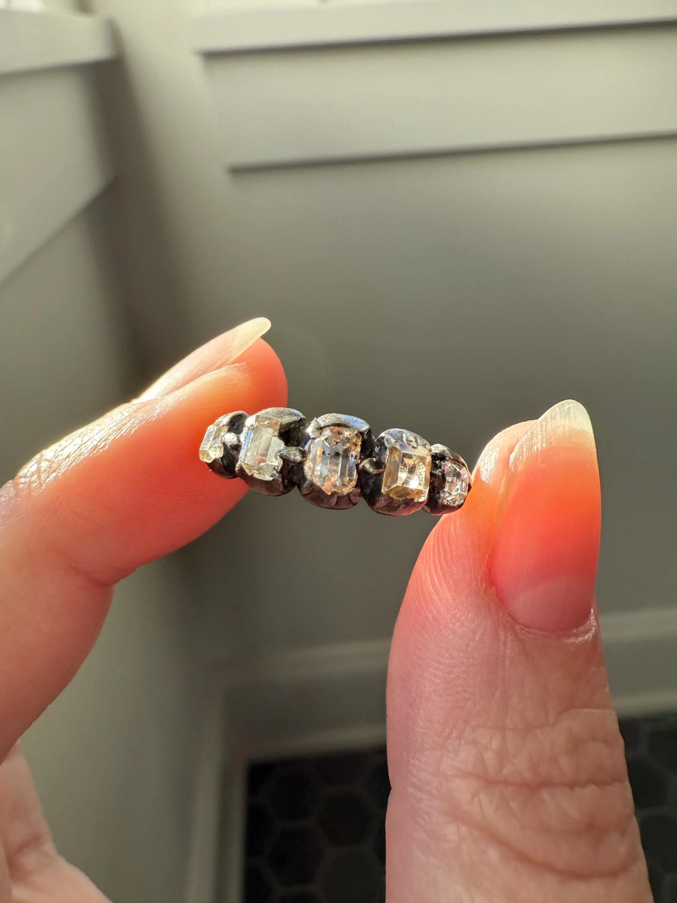 Table Cut DIAMOND Open Back Five Stone Stacker Band Antique 18k Gold Silver Colelt Five Stone Ring Half Hoop Stacker Gift Georgian Victorian - Image 4