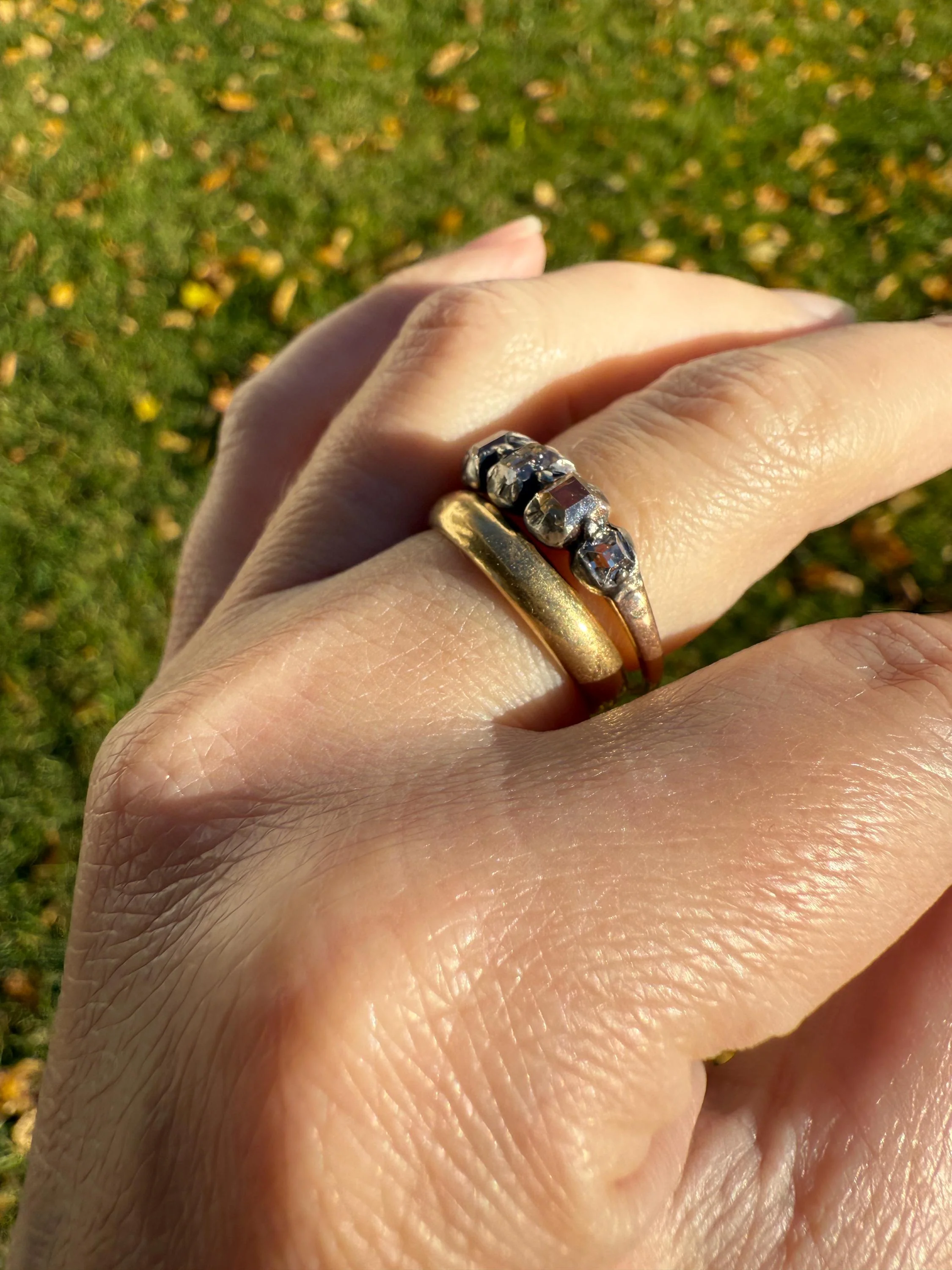 Table Cut DIAMOND Open Back Five Stone Stacker Band Antique 18k Gold Silver Colelt Five Stone Ring Half Hoop Stacker Gift Georgian Victorian - Image 6
