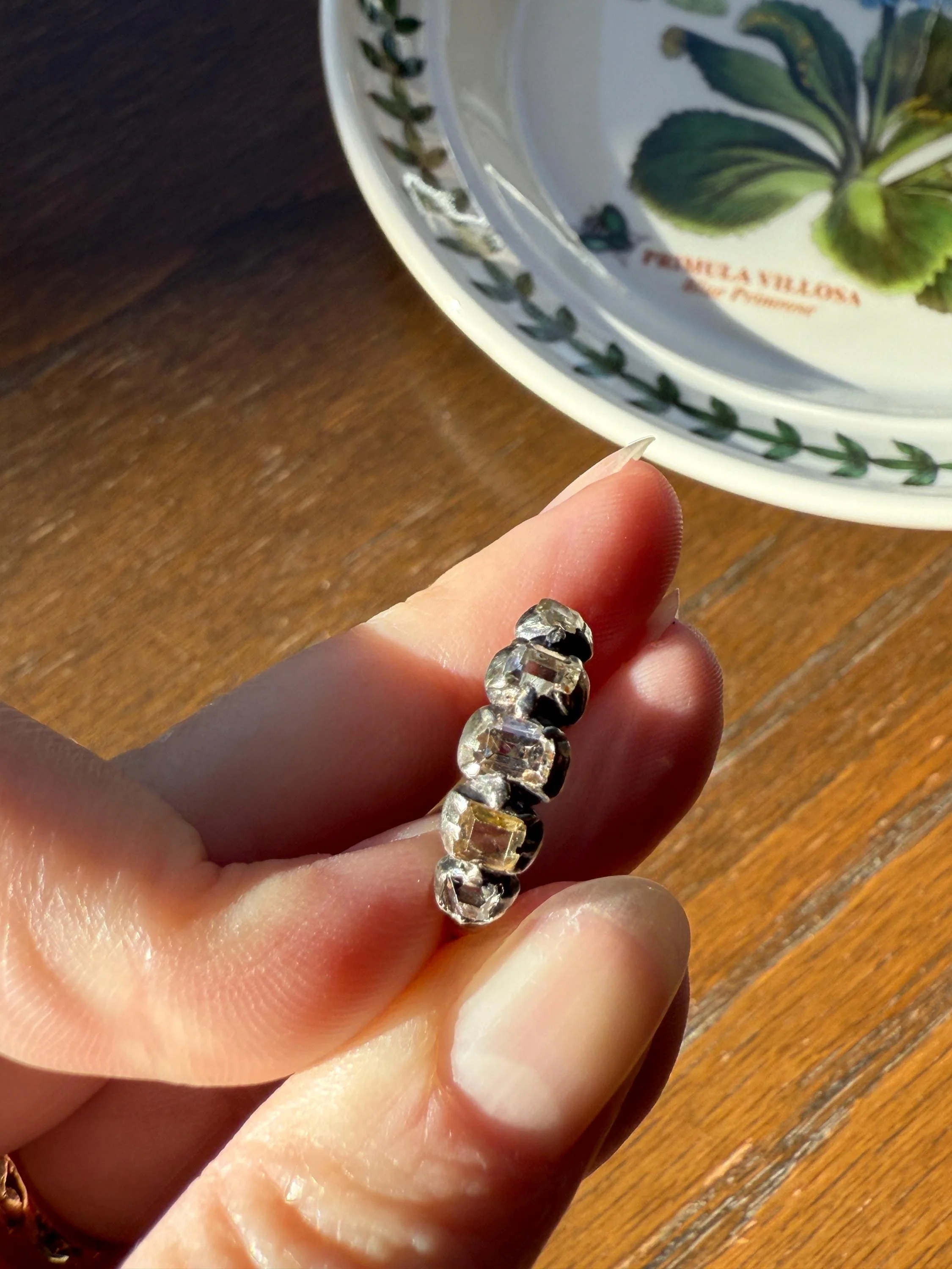 Table Cut DIAMOND Open Back Five Stone Stacker Band Antique 18k Gold Silver Colelt Five Stone Ring Half Hoop Stacker Gift Georgian Victorian - Image 8