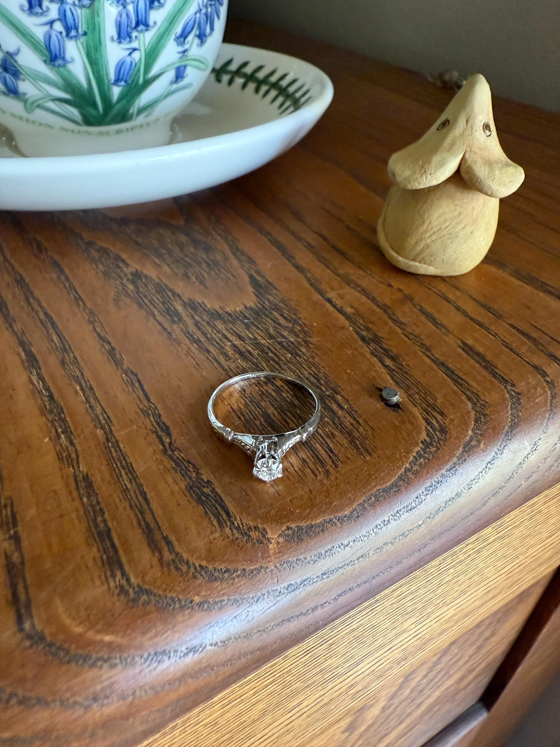 TALL Antique Eye Clean Old European Cut DIAMOND Solitaire Engagement Ring Art Deco 14k White Gold Unique Stacker Romantic Gift Wheat Engrave - Image 15