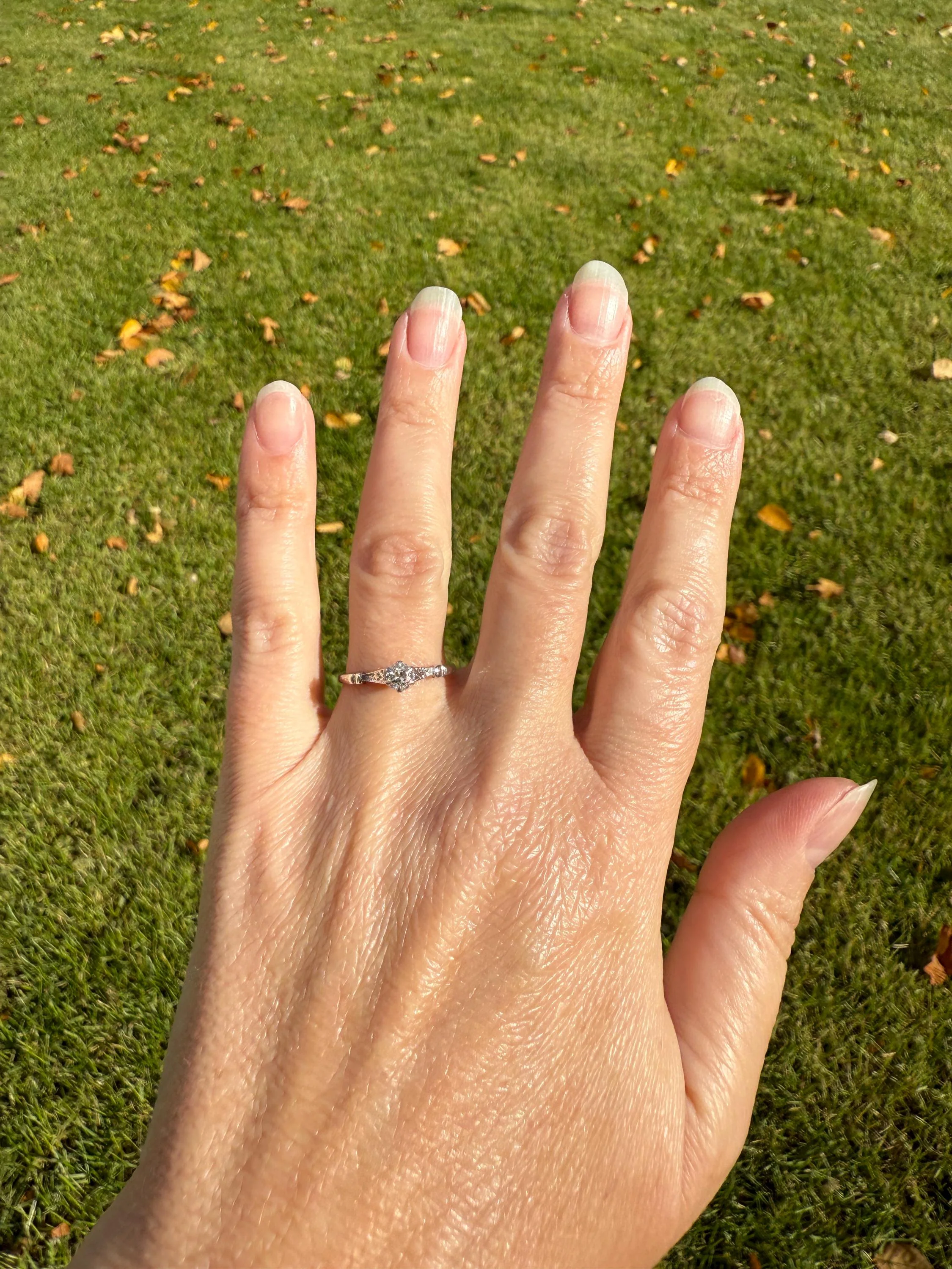 TALL Antique Eye Clean Old European Cut DIAMOND Solitaire Engagement Ring Art Deco 14k White Gold Unique Stacker Romantic Gift Wheat Engrave - Image 16