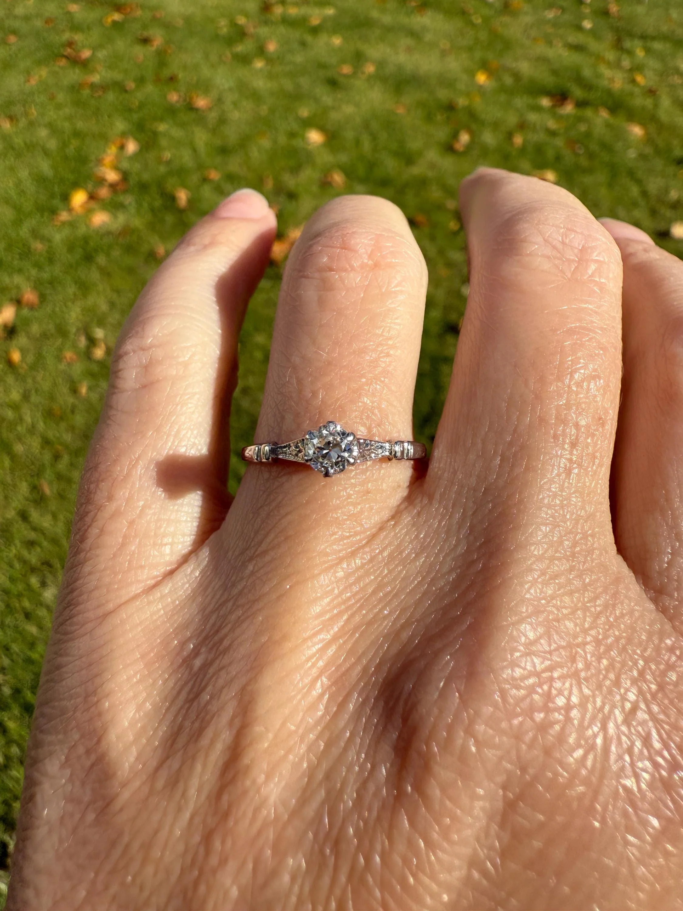 TALL Antique Eye Clean Old European Cut DIAMOND Solitaire Engagement Ring Art Deco 14k White Gold Unique Stacker Romantic Gift Wheat Engrave - Image 17