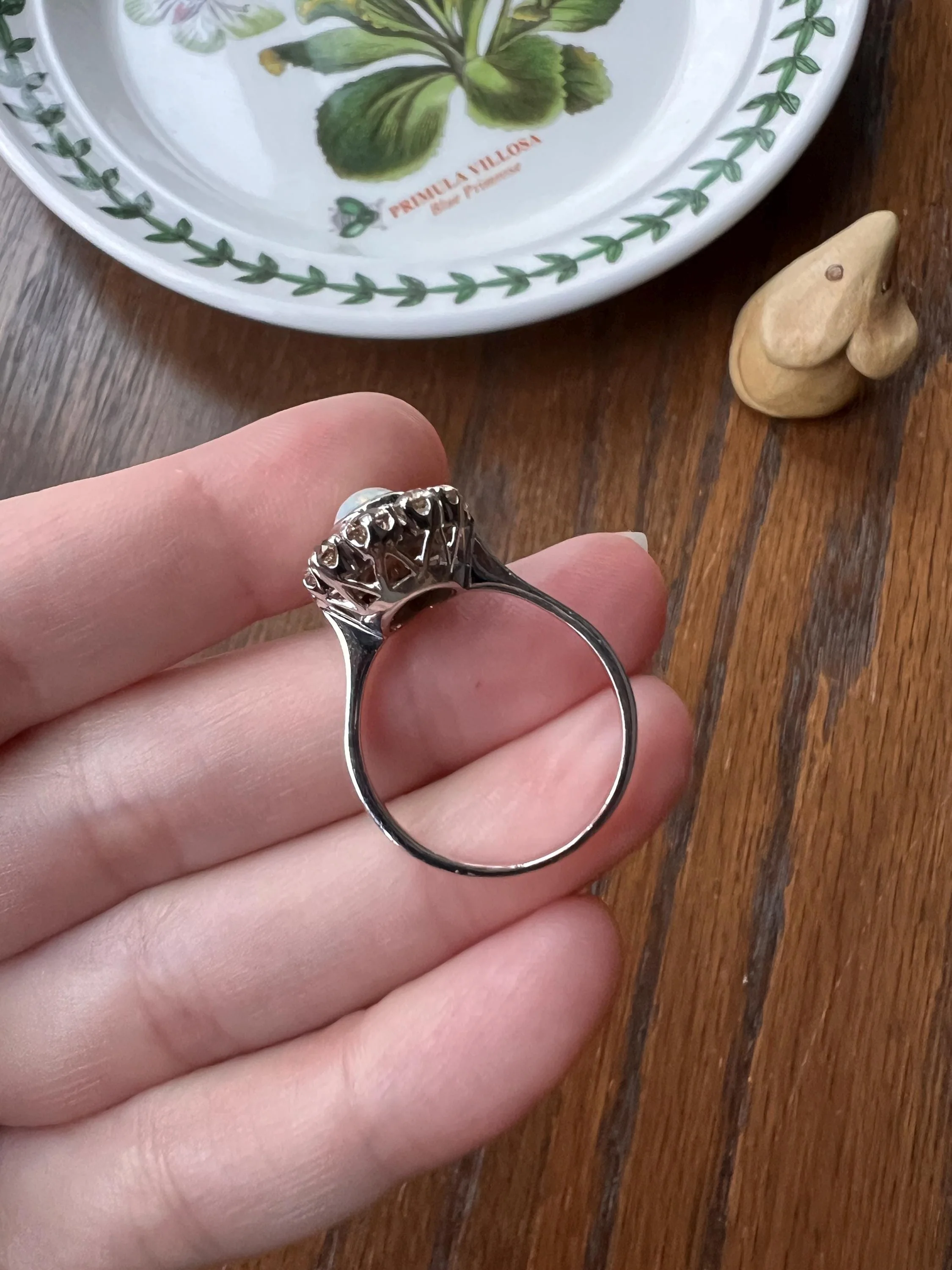 TALL OPAL 1.5 Carat Champagne Old Mine Cut DIAMOND Halo Vintage Ring Platinum 18k Gold Light Brown Antique OMC - Image 10