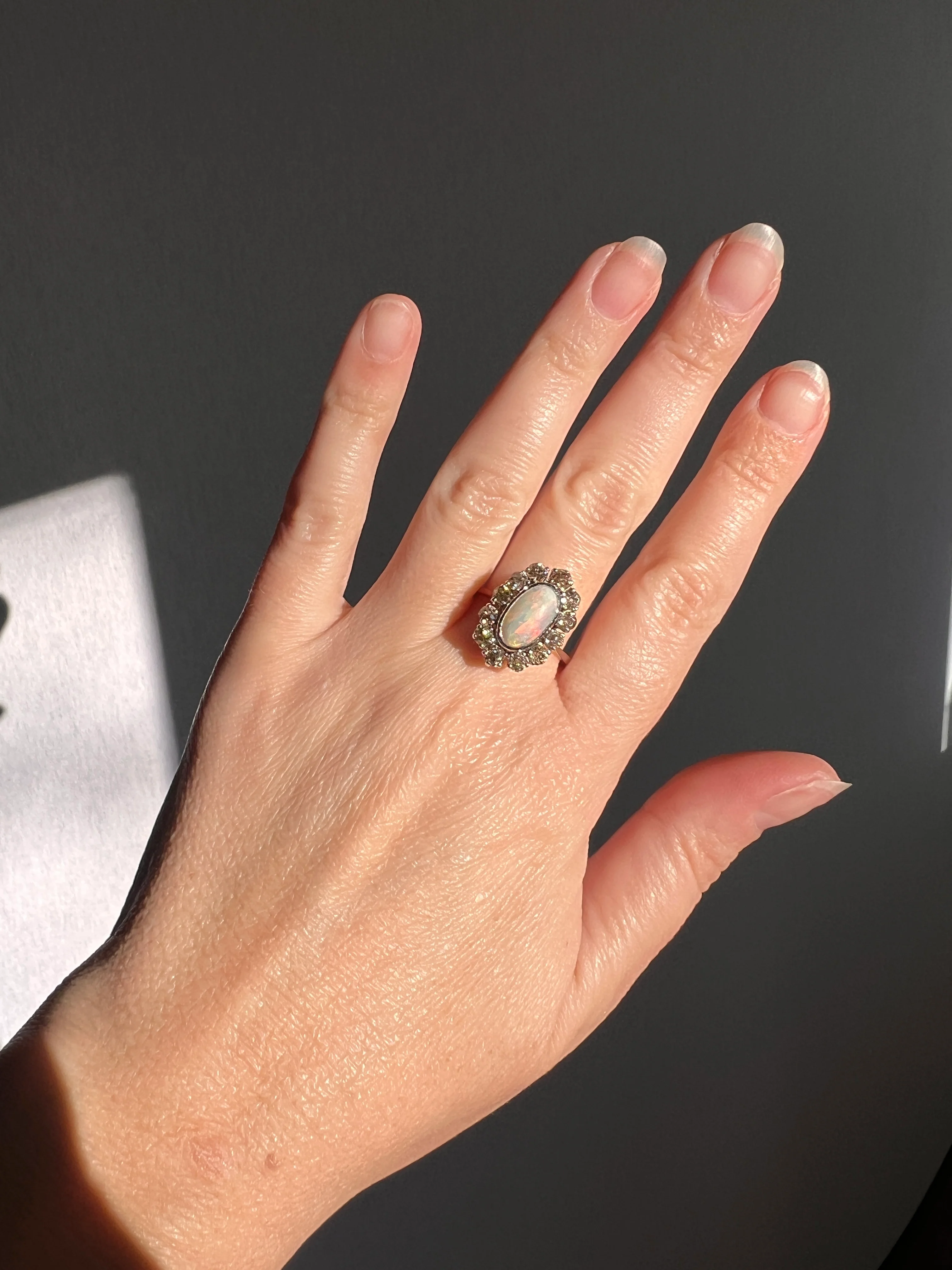 TALL OPAL 1.5 Carat Champagne Old Mine Cut DIAMOND Halo Vintage Ring Platinum 18k Gold Light Brown Antique OMC - Image 16