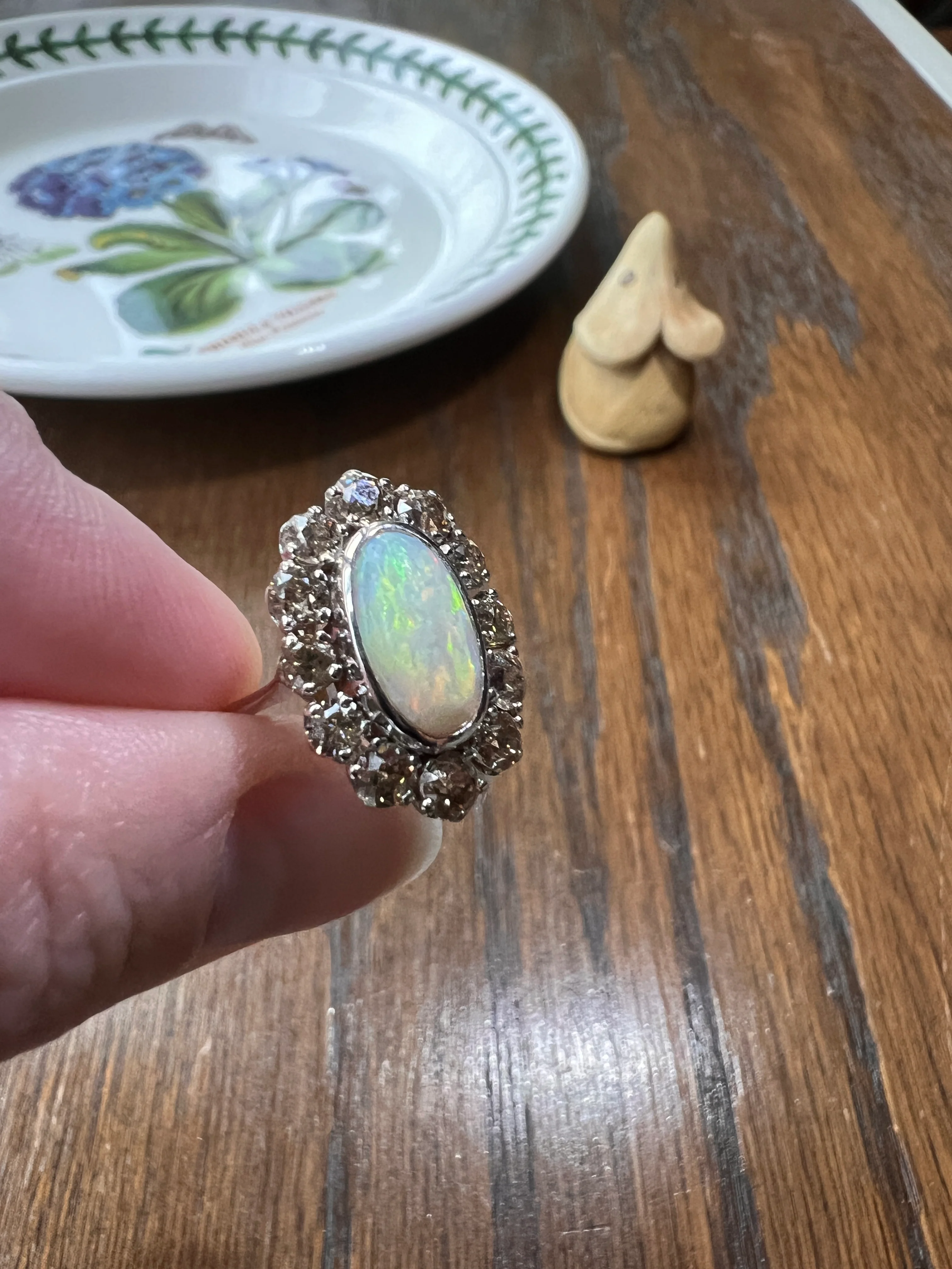 TALL OPAL 1.5 Carat Champagne Old Mine Cut DIAMOND Halo Vintage Ring Platinum 18k Gold Light Brown Antique OMC - Image 17
