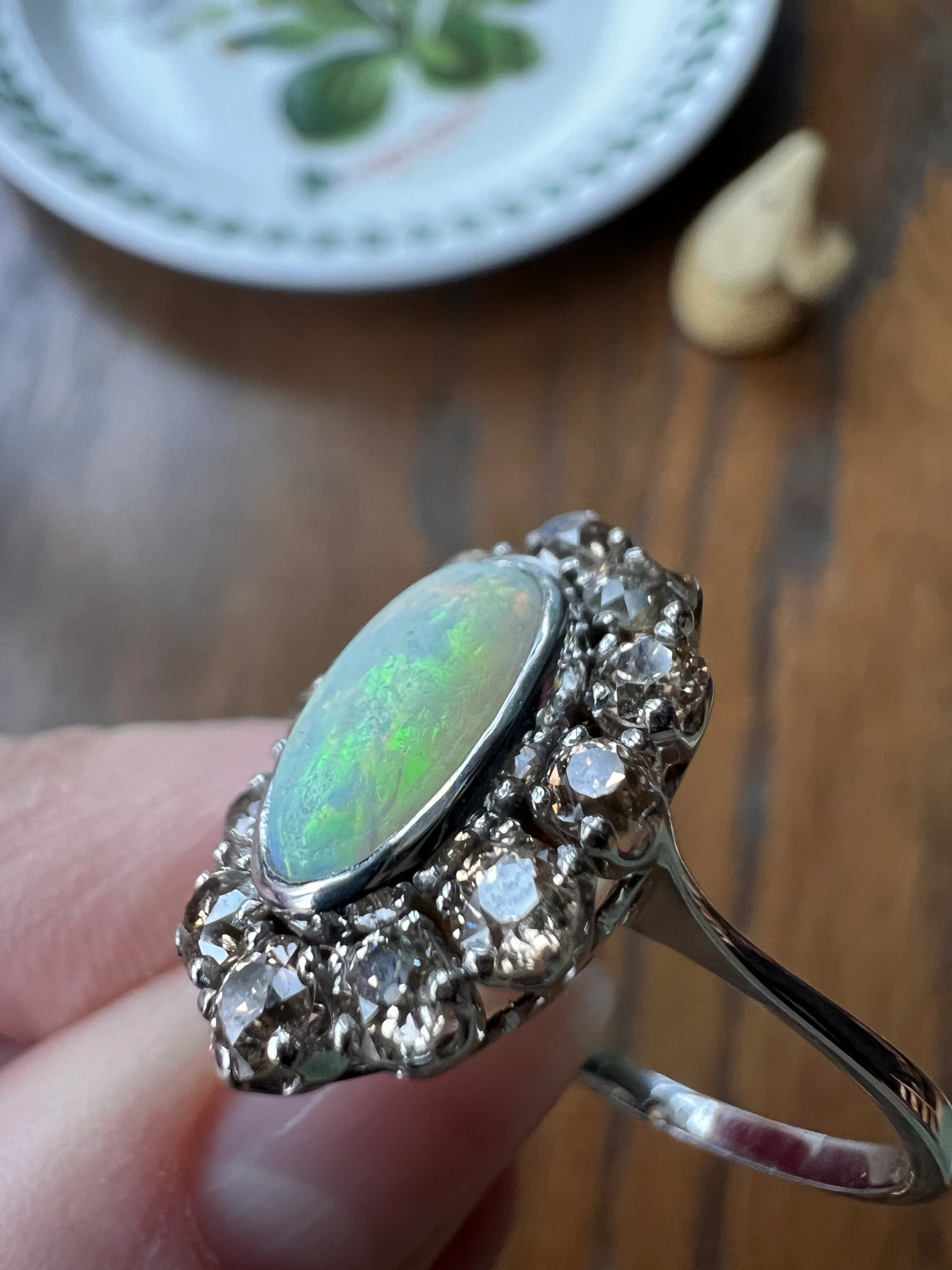 TALL OPAL 1.5 Carat Champagne Old Mine Cut DIAMOND Halo Vintage Ring Platinum 18k Gold Light Brown Antique OMC - Image 18