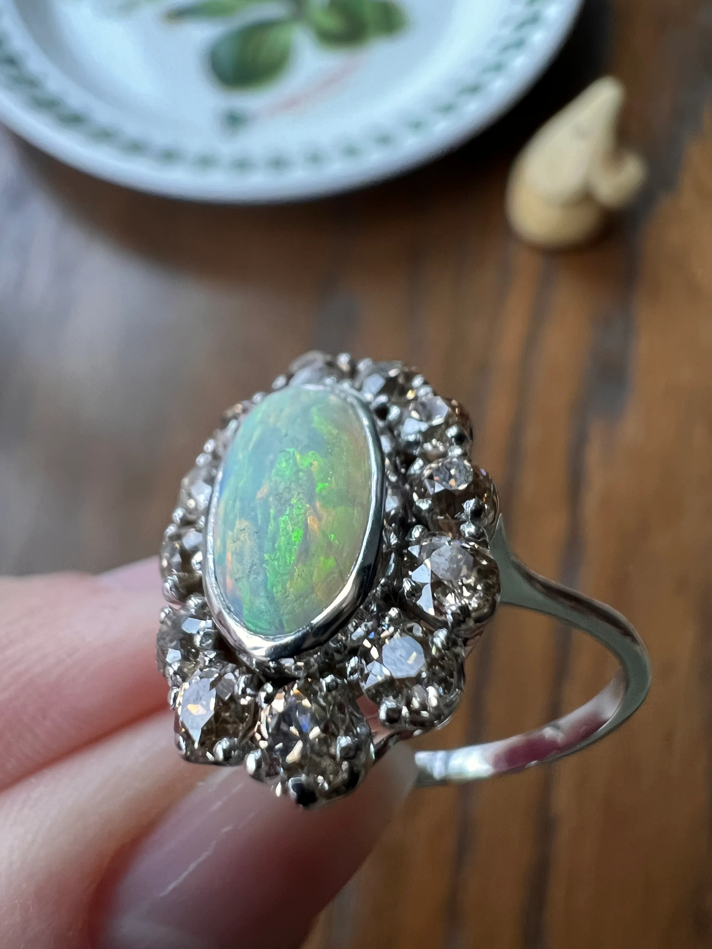 TALL OPAL 1.5 Carat Champagne Old Mine Cut DIAMOND Halo Vintage Ring Platinum 18k Gold Light Brown Antique OMC - Image 19