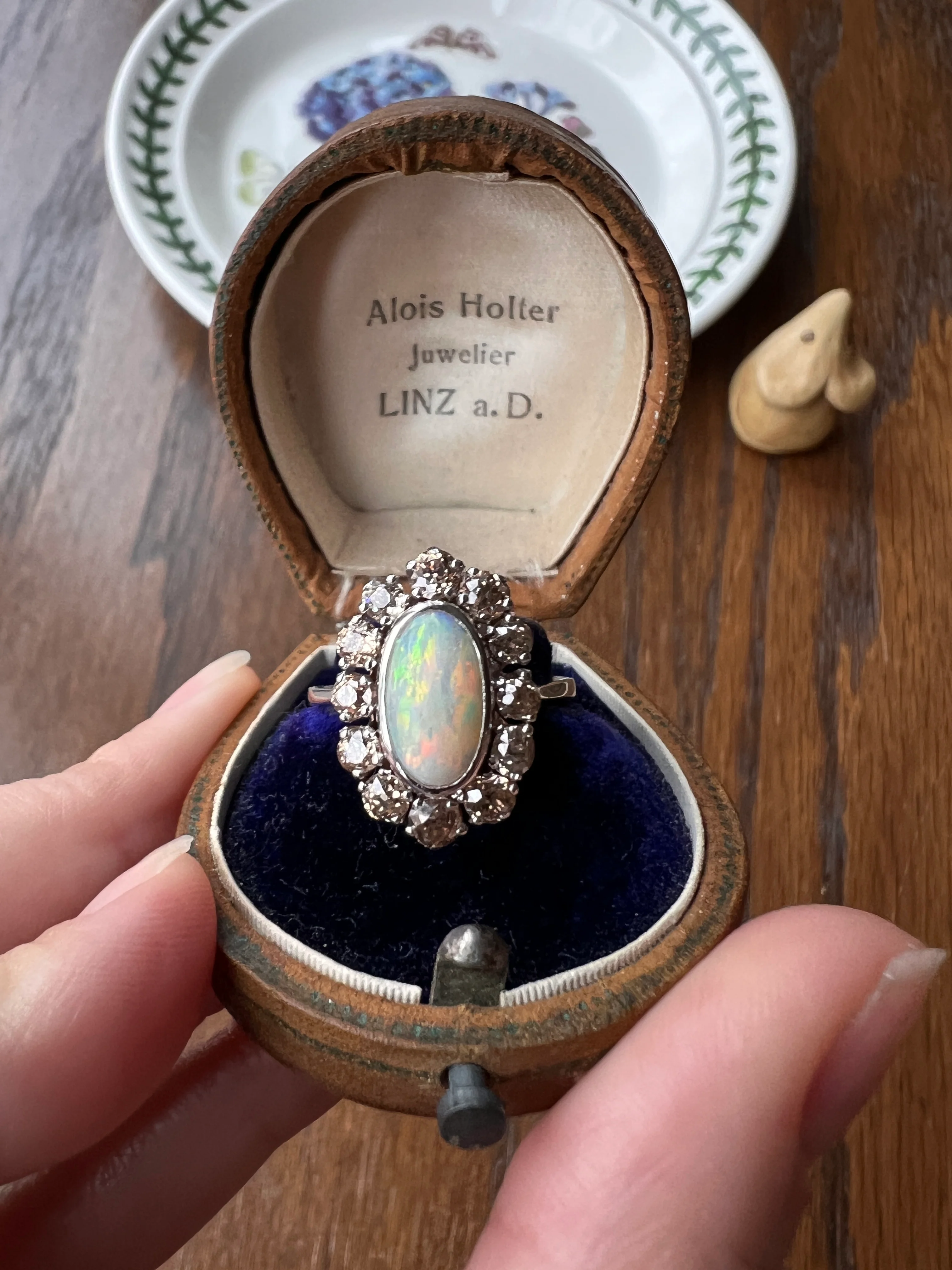TALL OPAL 1.5 Carat Champagne Old Mine Cut DIAMOND Halo Vintage Ring Platinum 18k Gold Light Brown Antique OMC - Image 20