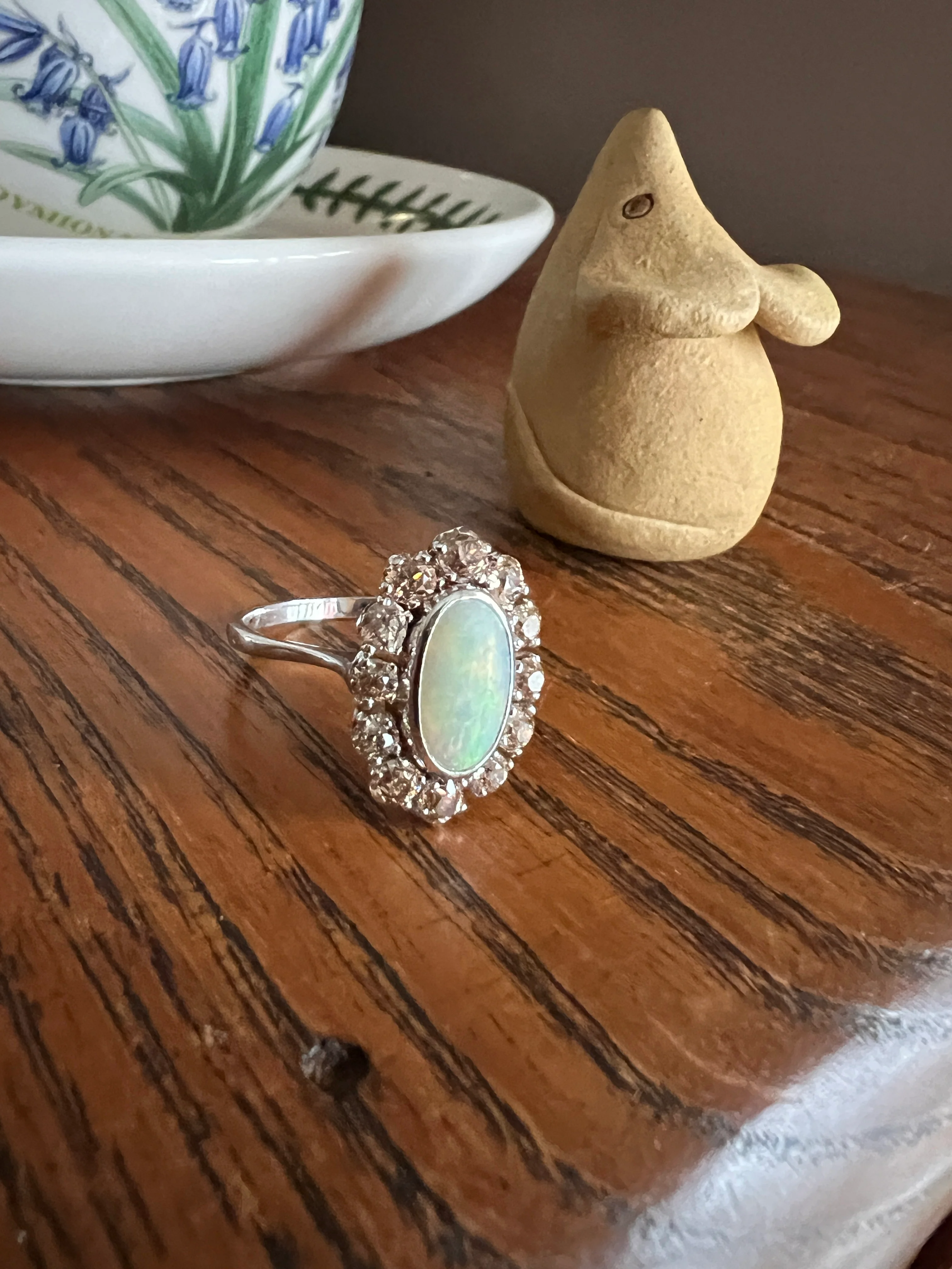 TALL OPAL 1.5 Carat Champagne Old Mine Cut DIAMOND Halo Vintage Ring Platinum 18k Gold Light Brown Antique OMC - Image 21