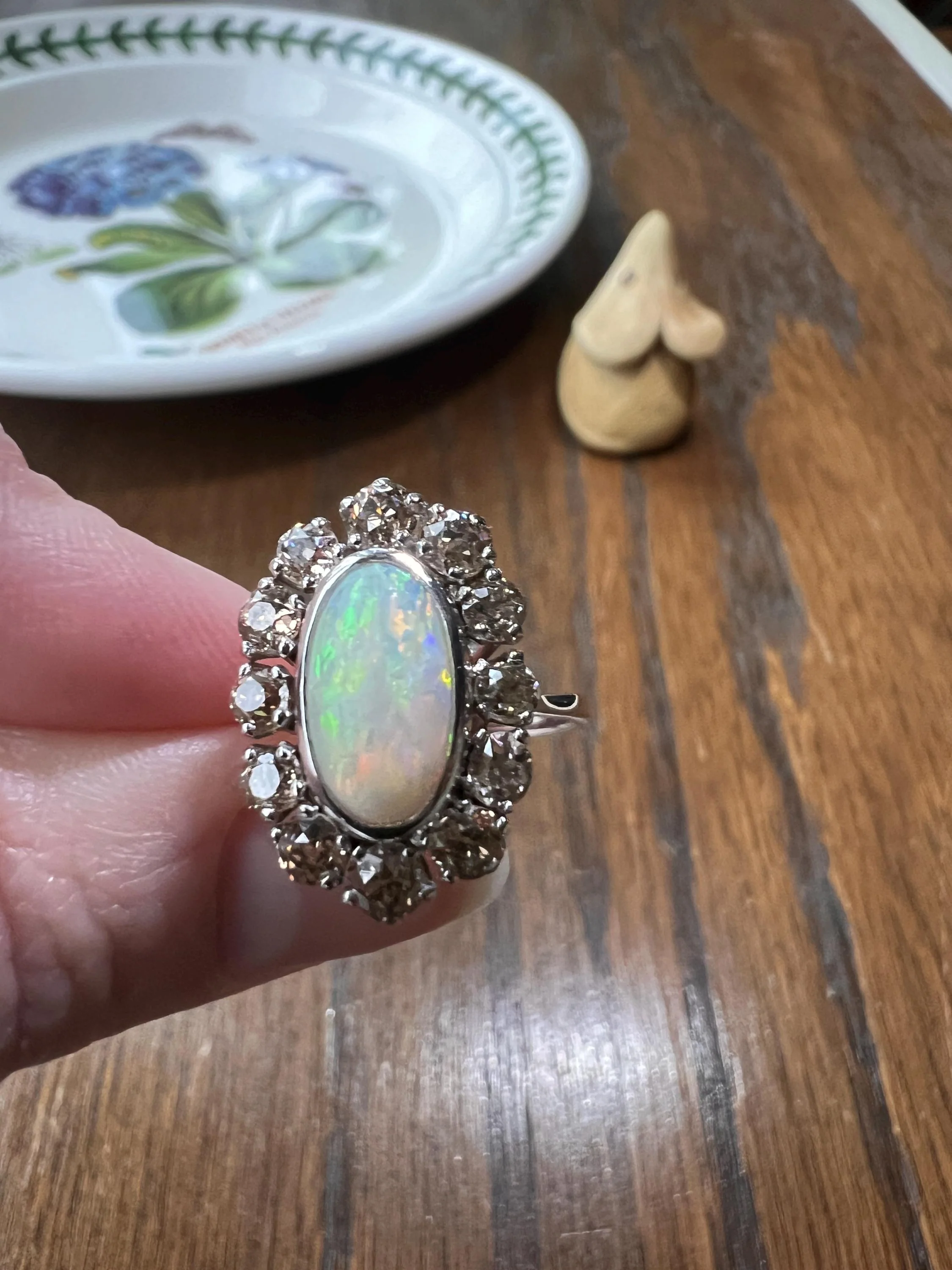 TALL OPAL 1.5 Carat Champagne Old Mine Cut DIAMOND Halo Vintage Ring Platinum 18k Gold Light Brown Antique OMC - Image 4