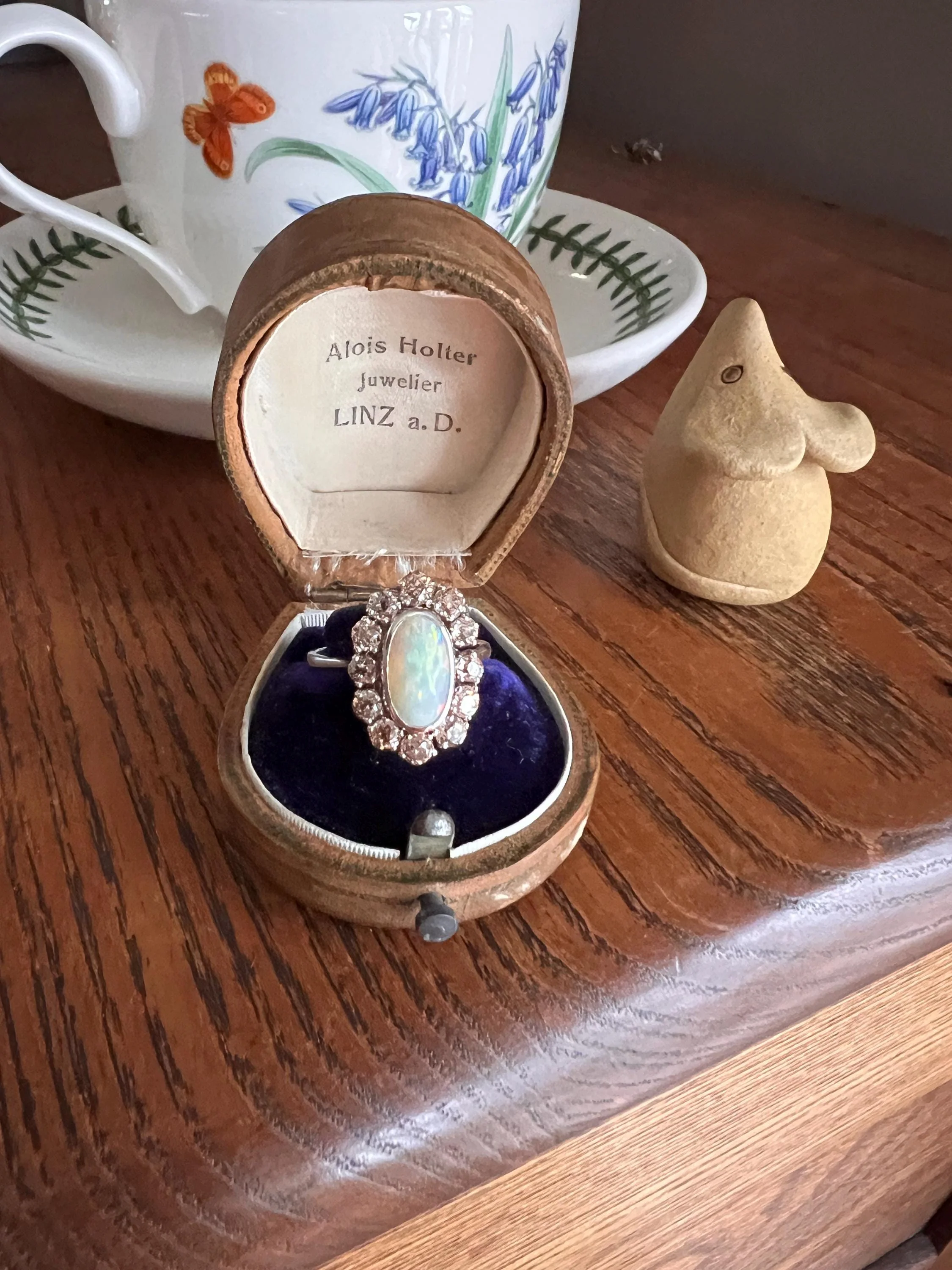TALL OPAL 1.5 Carat Champagne Old Mine Cut DIAMOND Halo Vintage Ring Platinum 18k Gold Light Brown Antique OMC - Image 5