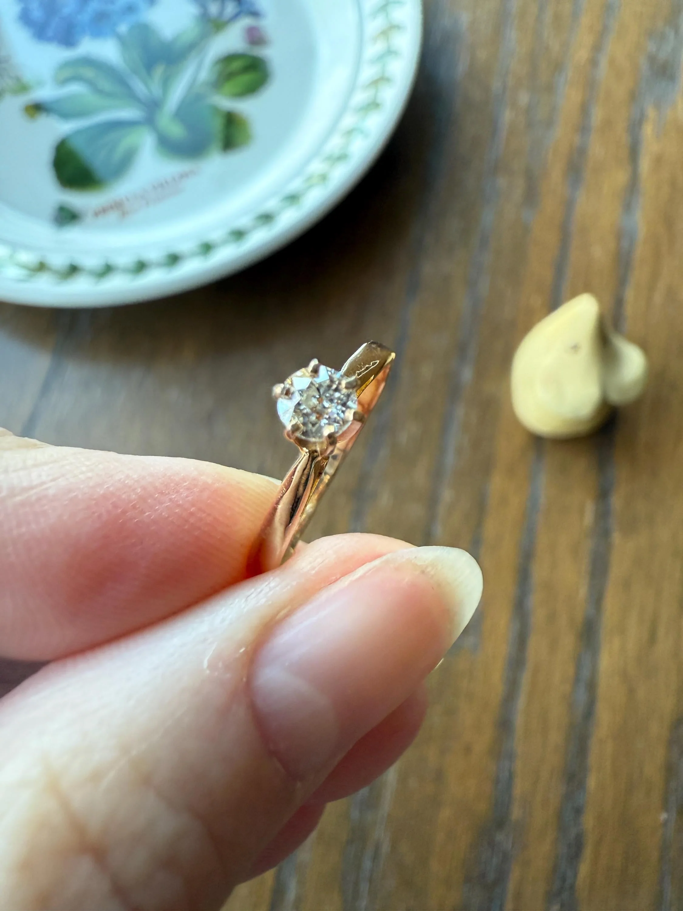 TALL Dainty French Old Mine Cut Diamond Solitaire Engagement Ring 18k Rosy Gold Romantic Gift Belle Epoque Love Stacker Prong Set Minimalist - Image 11