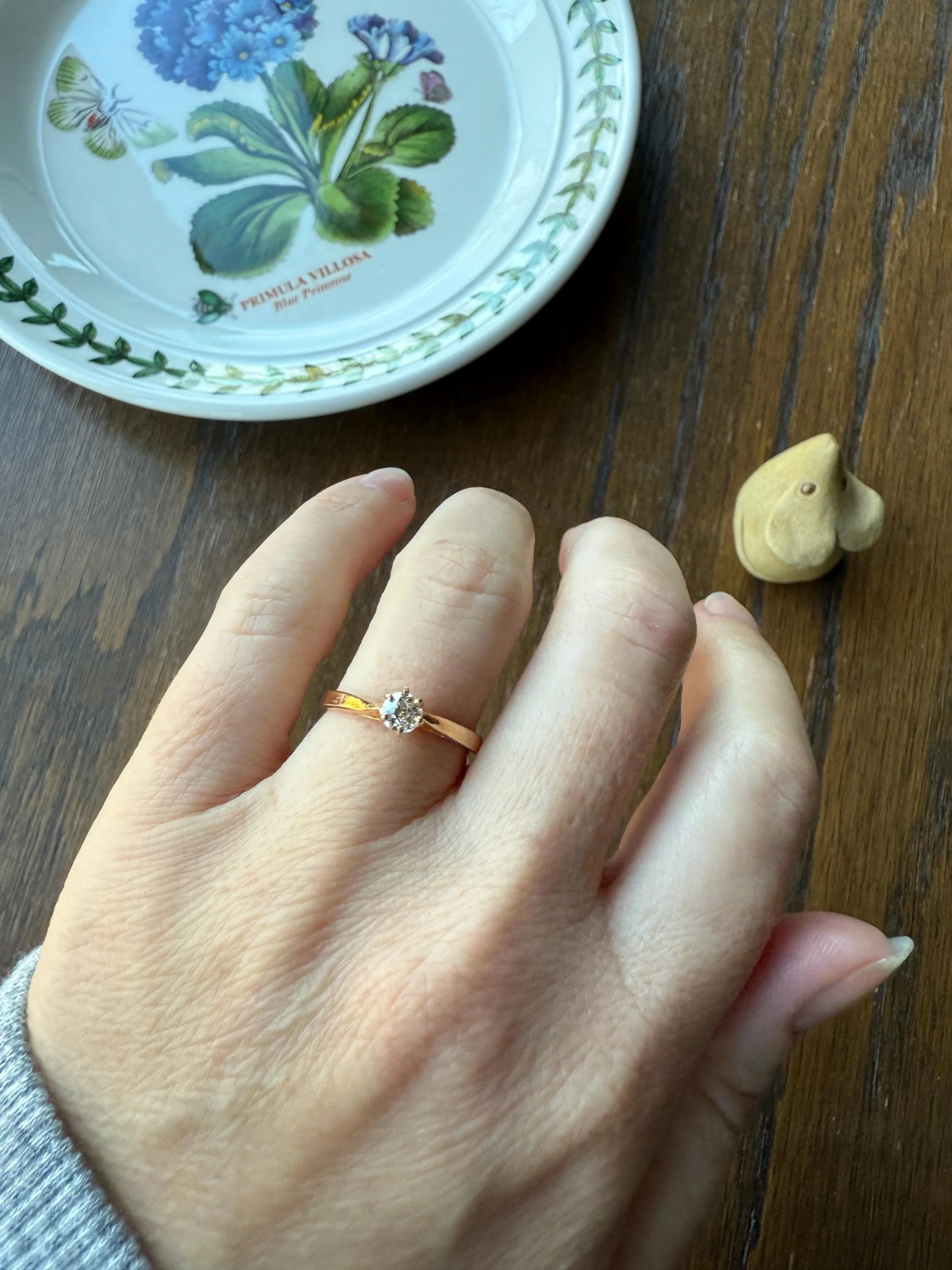 TALL Dainty French Old Mine Cut Diamond Solitaire Engagement Ring 18k Rosy Gold Romantic Gift Belle Epoque Love Stacker Prong Set Minimalist - Image 4