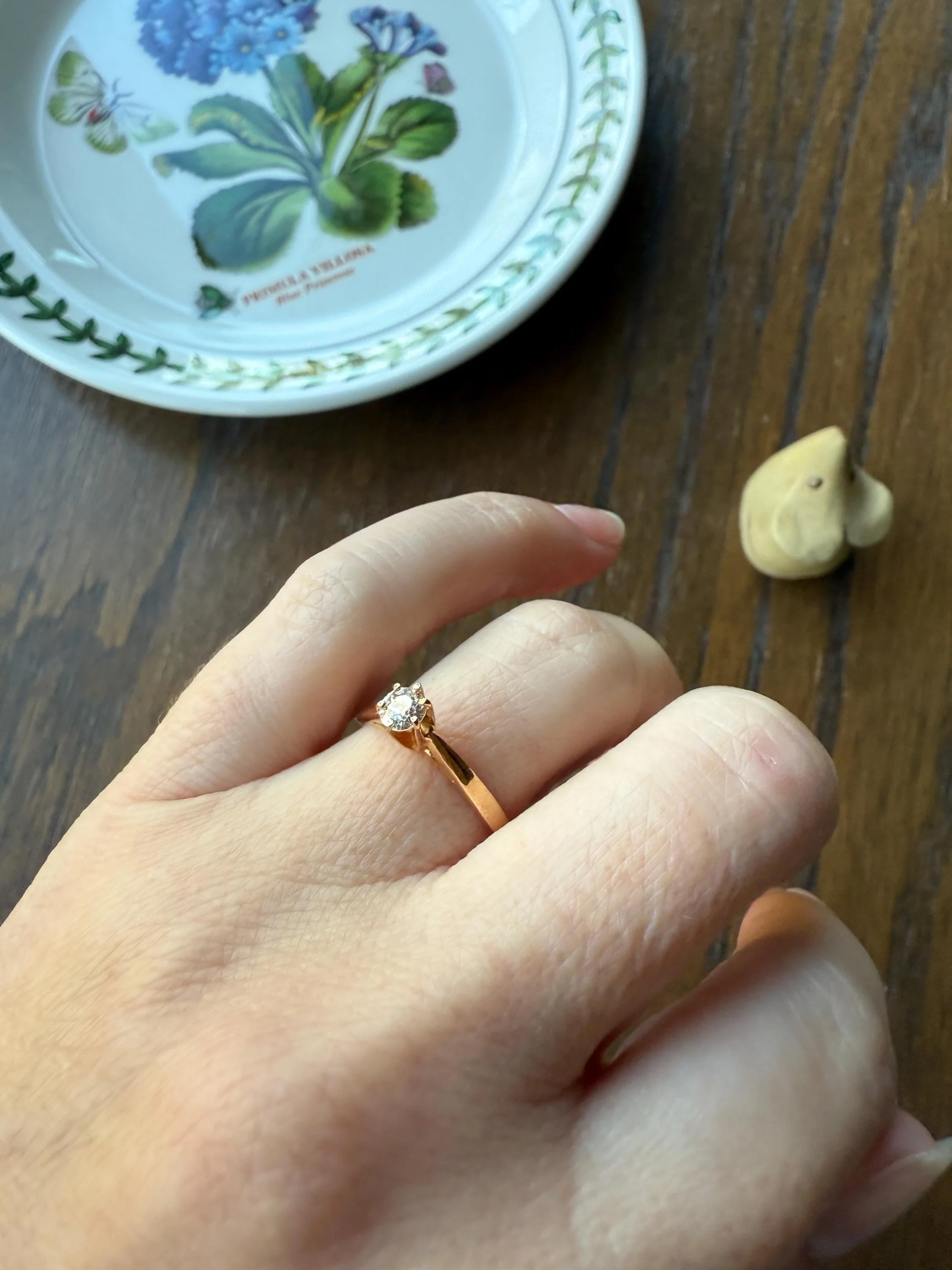 TALL Dainty French Old Mine Cut Diamond Solitaire Engagement Ring 18k Rosy Gold Romantic Gift Belle Epoque Love Stacker Prong Set Minimalist - Image 9