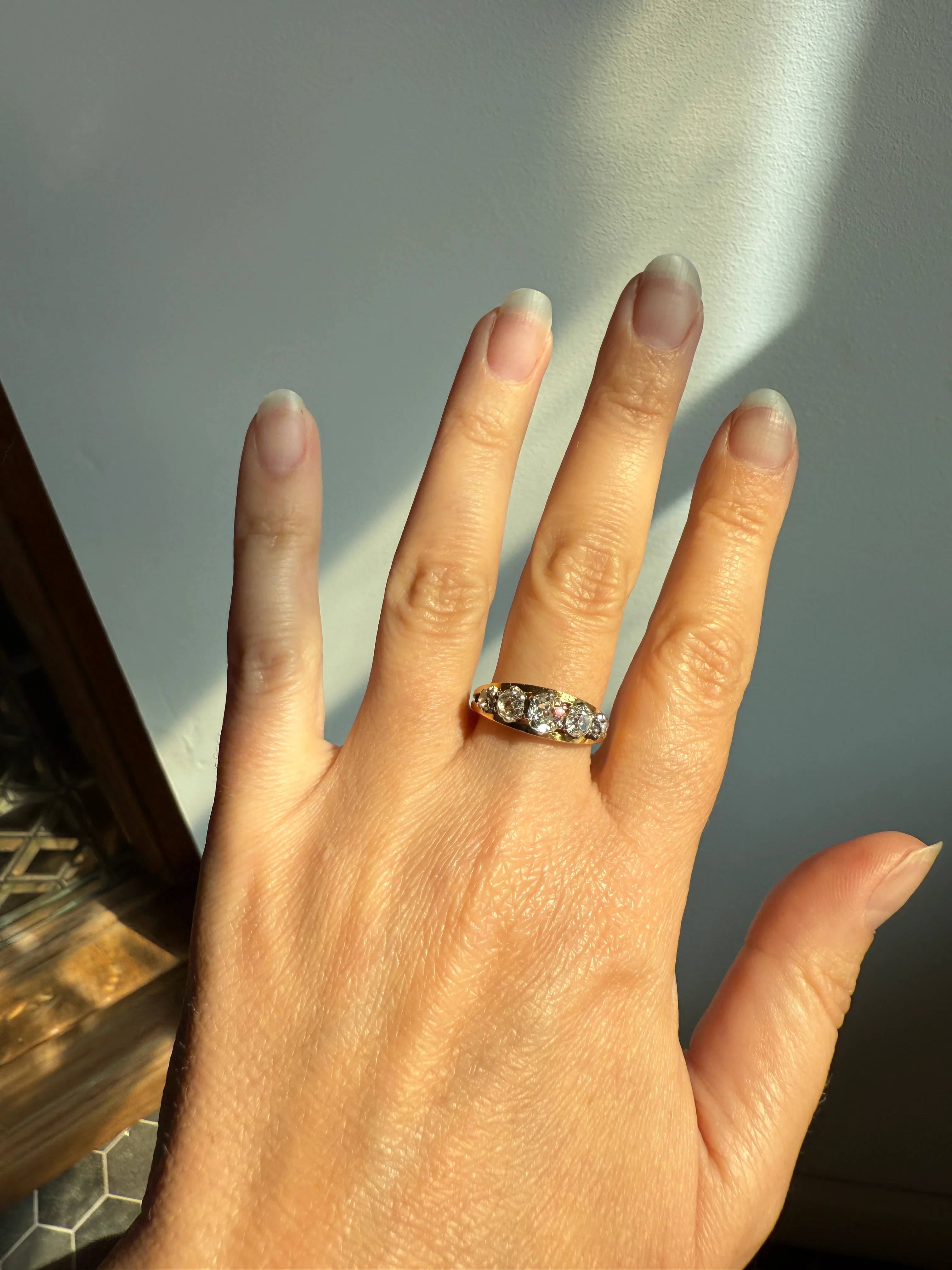 TALL French Vintage Ring 1.65 Carat Antique Old Mine Cut DIAMOND Five Stone Wide Band 18k Gold Platinum Solid Stacker Chunky - Image 13