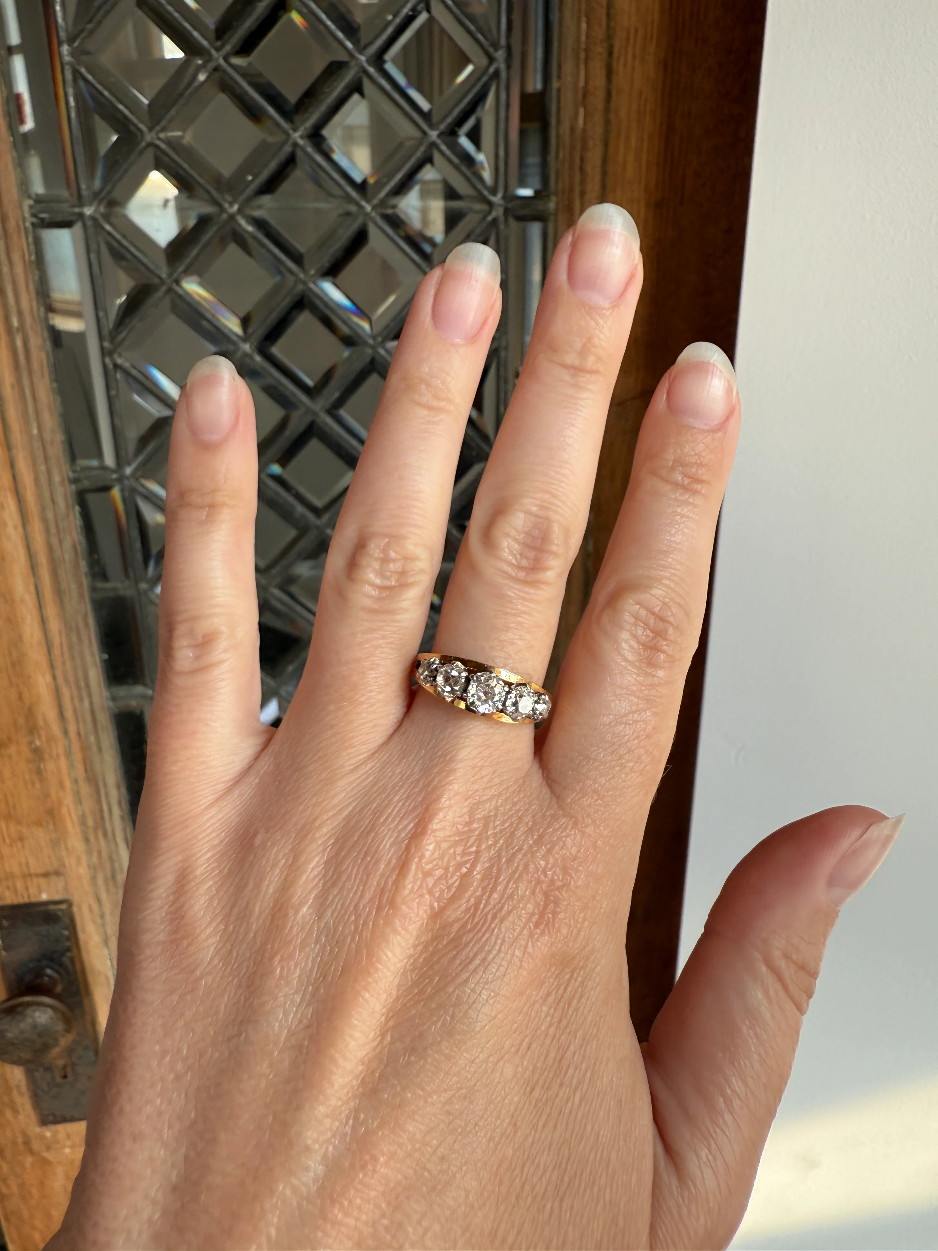 TALL French Vintage Ring 1.65 Carat Antique Old Mine Cut DIAMOND Five Stone Wide Band 18k Gold Platinum Solid Stacker Chunky - Image 15