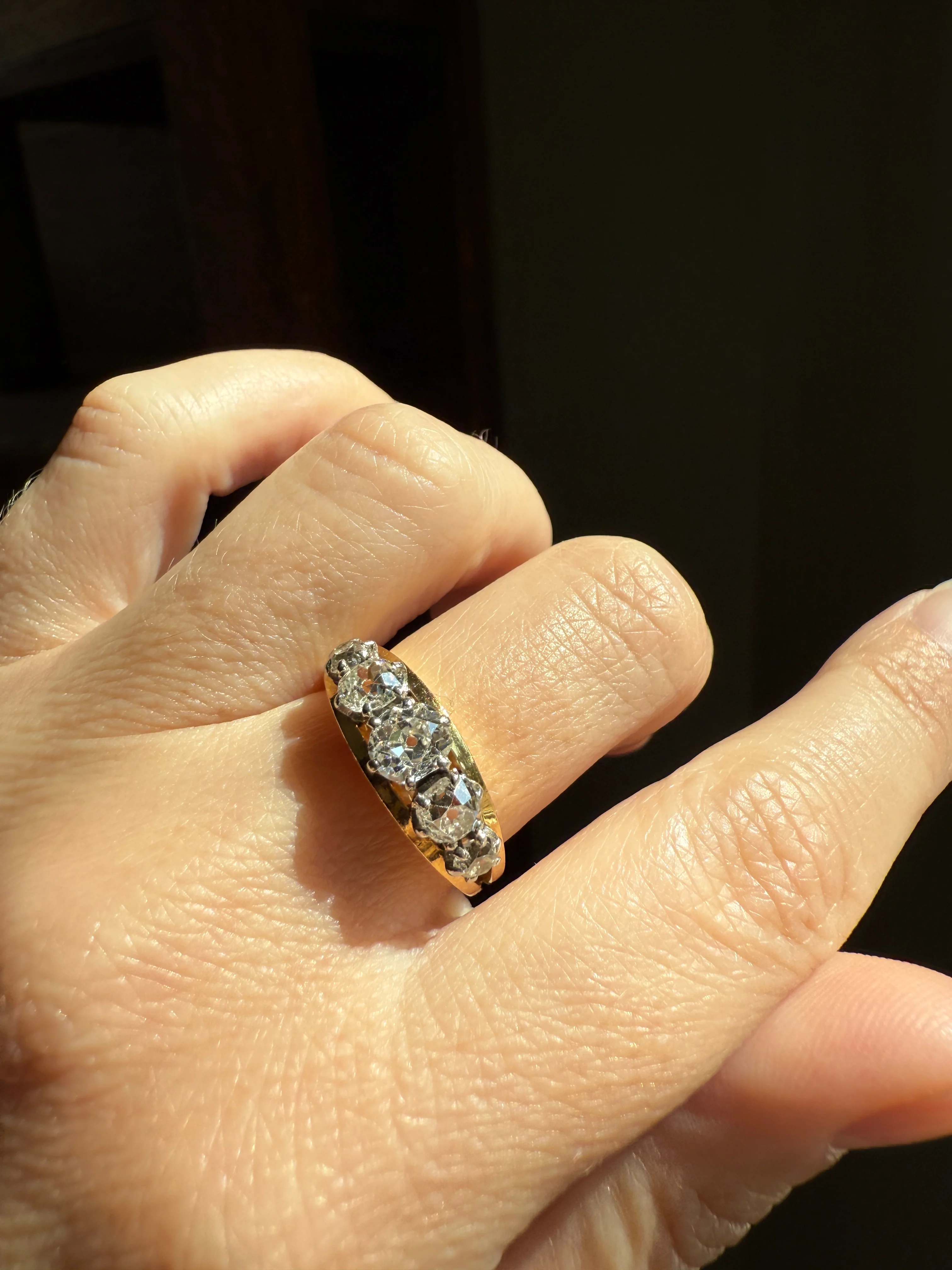 TALL French Vintage Ring 1.65 Carat Antique Old Mine Cut DIAMOND Five Stone Wide Band 18k Gold Platinum Solid Stacker Chunky - Image 16